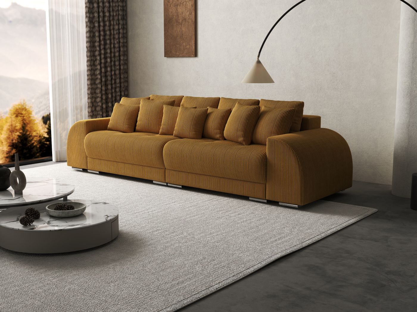 Canapea extensibilă dumonde cu 2 lăzi de depozitare si sezut confortabil din spuma high-density, Verona Zoom Mustar 310x100 cm