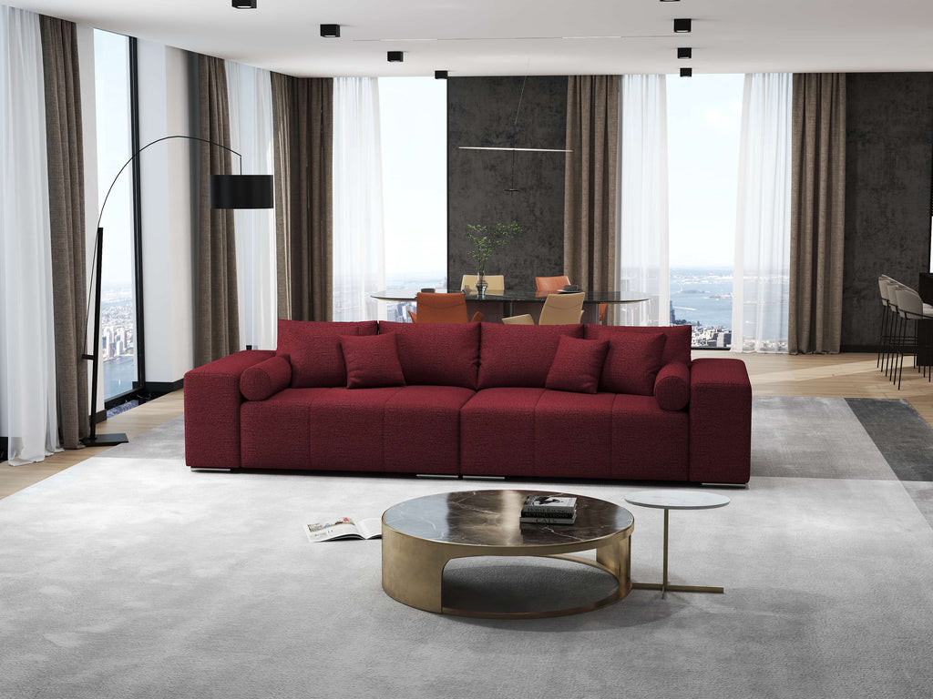 Canapea extensibilă dumonde cu ladă de depozitare si sezut confortabil din spuma high-density, Marbela Enjoy Rosu XXL 295x100 cm