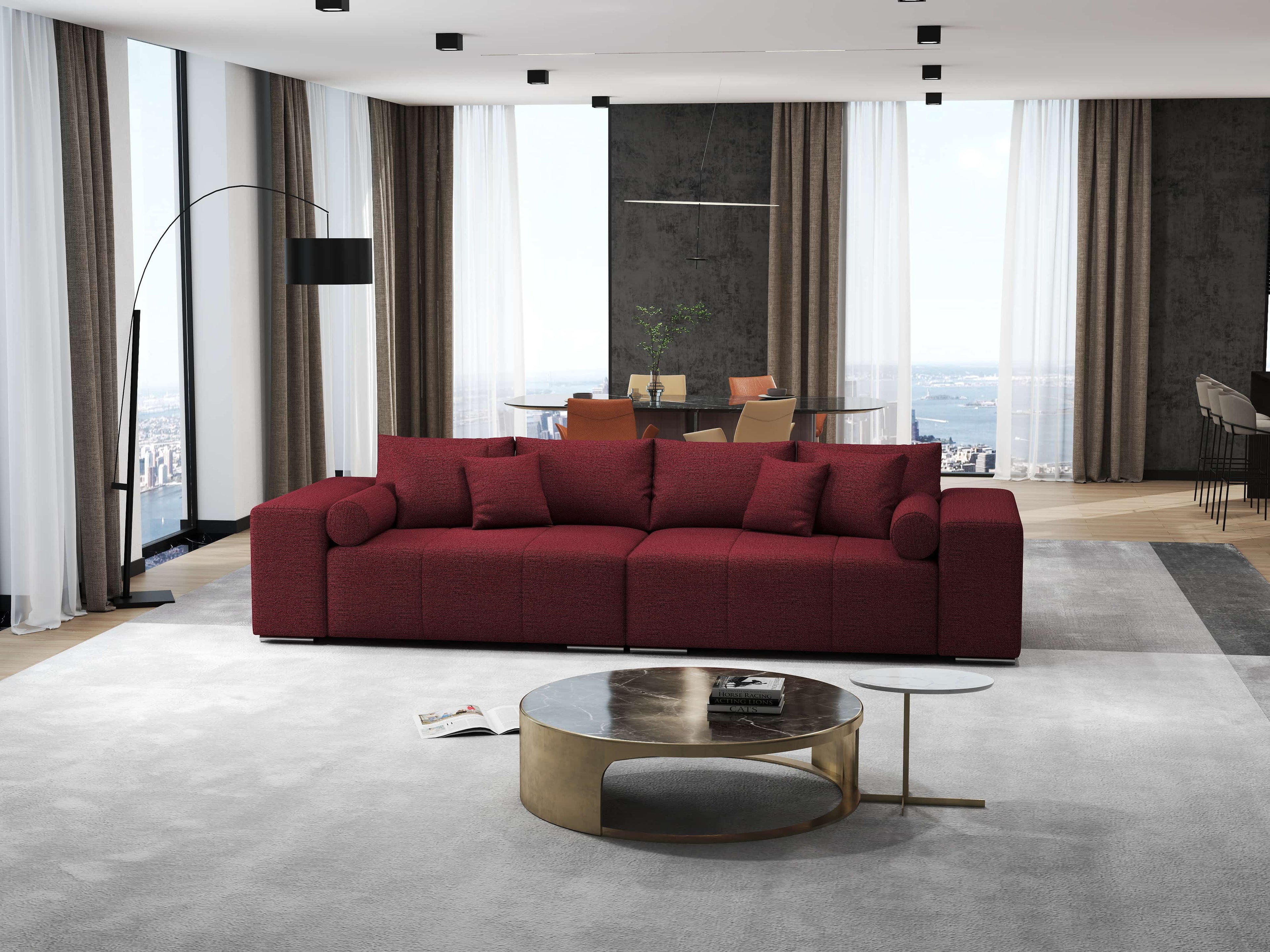 Canapea extensibilă dumonde cu ladă de depozitare si sezut confortabil din spuma high-density, Marbela Enjoy Rosu XXL 295x100 cm