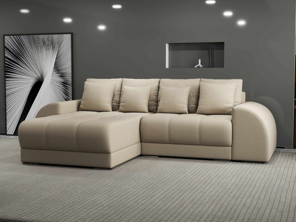 Colțar extensibil dumonde cu ladă de depozitare si sezut confortabil din spuma high-density, Verona Enjoy Camel 290x185 cm