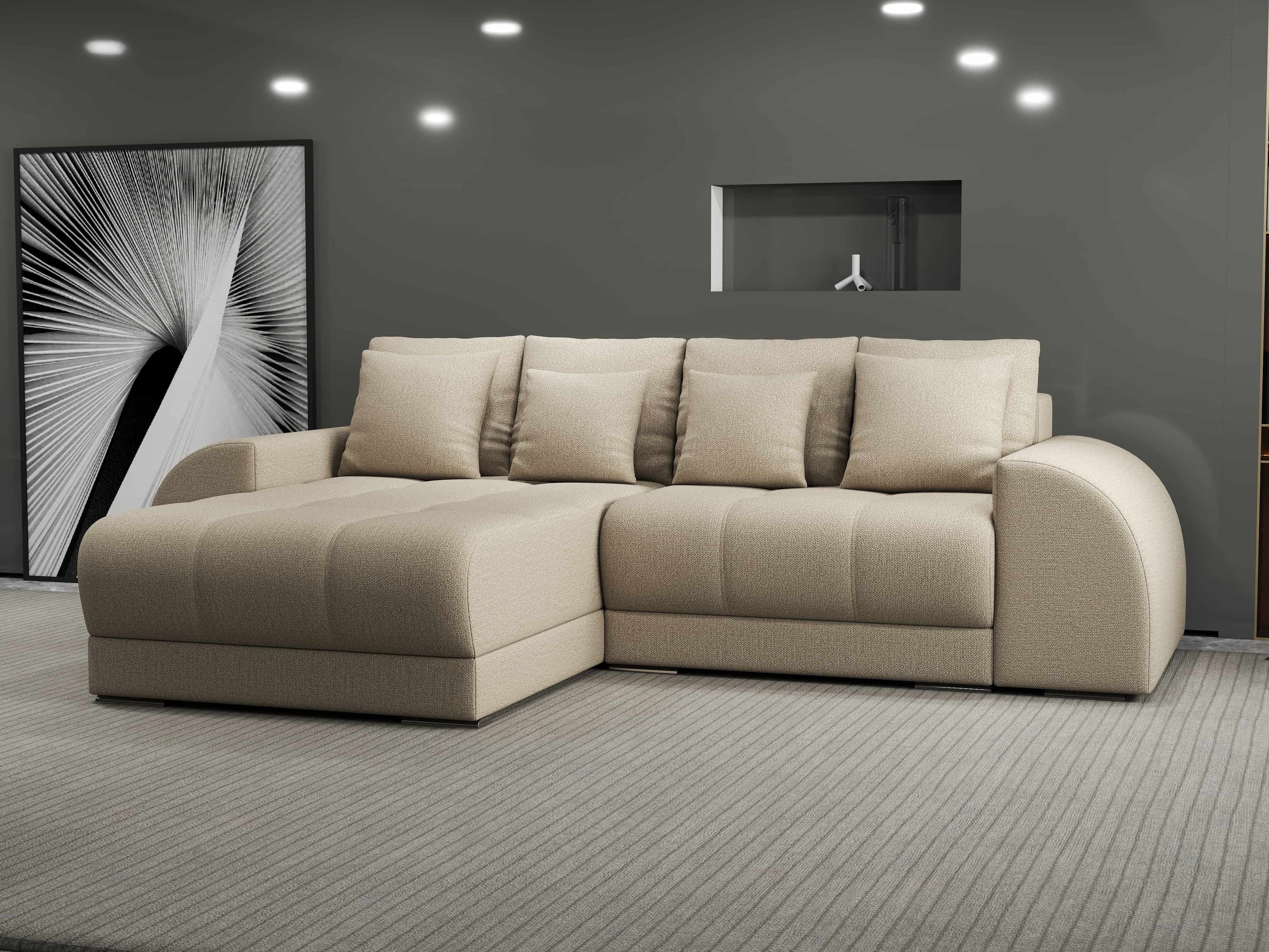 Colțar extensibil dumonde cu ladă de depozitare si sezut confortabil din spuma high-density, Verona Enjoy Camel 290x185 cm