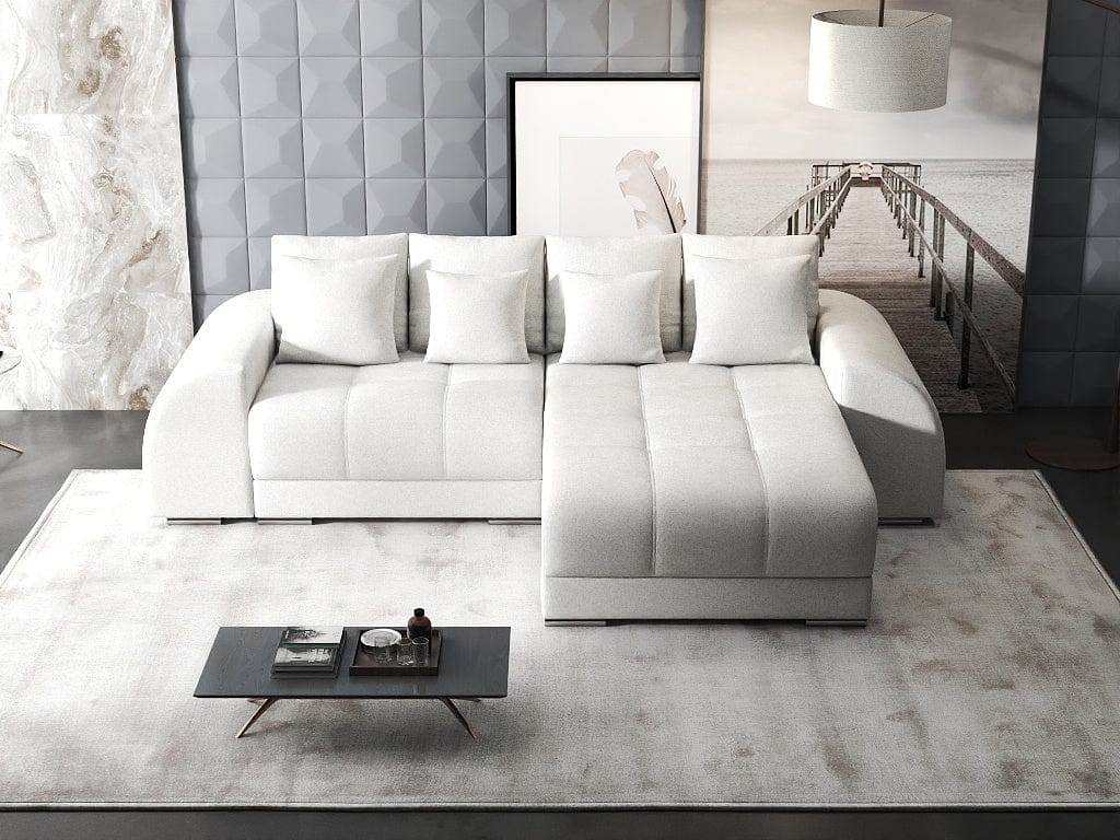 Colțar extensibil dumonde cu ladă de depozitare si sezut confortabil din spuma high-density, Verona Euphoria Ivory II 290x185 cm