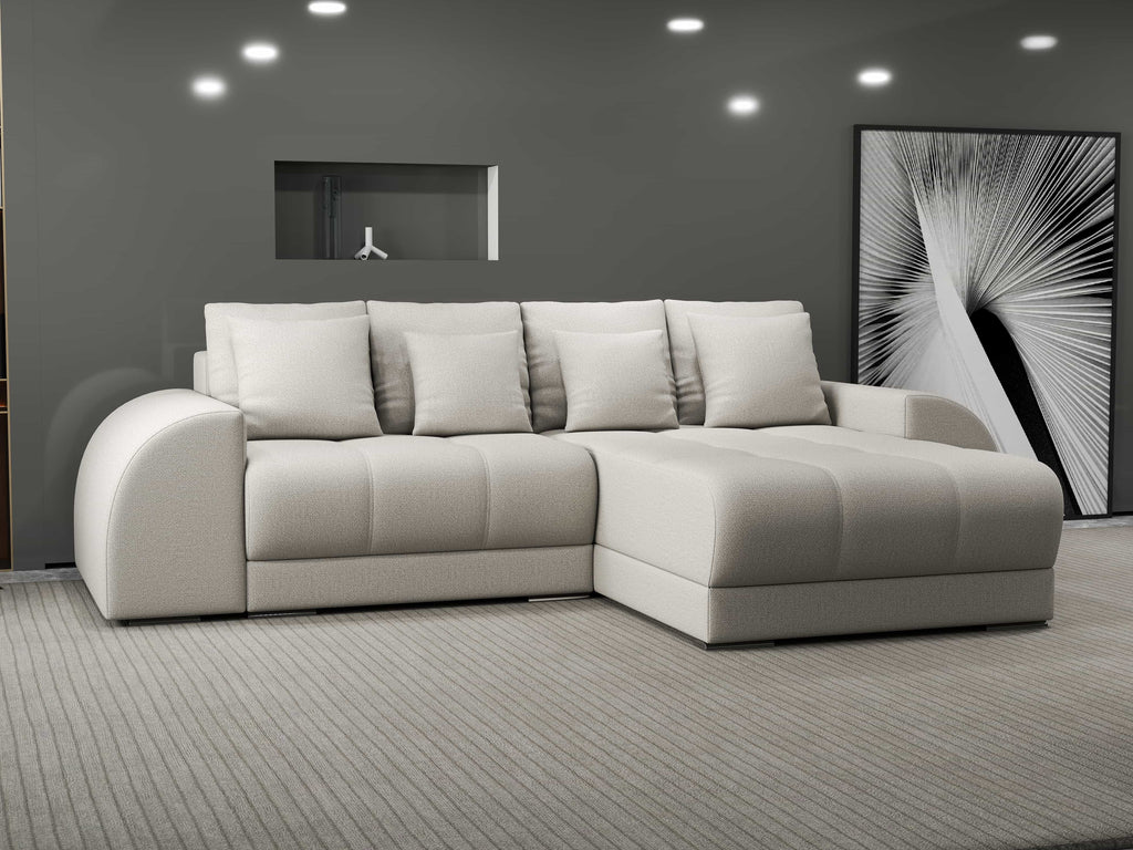 Colțar extensibil dumonde cu ladă de depozitare si sezut confortabil din spuma high-density, Verona Enjoy Bej II 290x185 cm