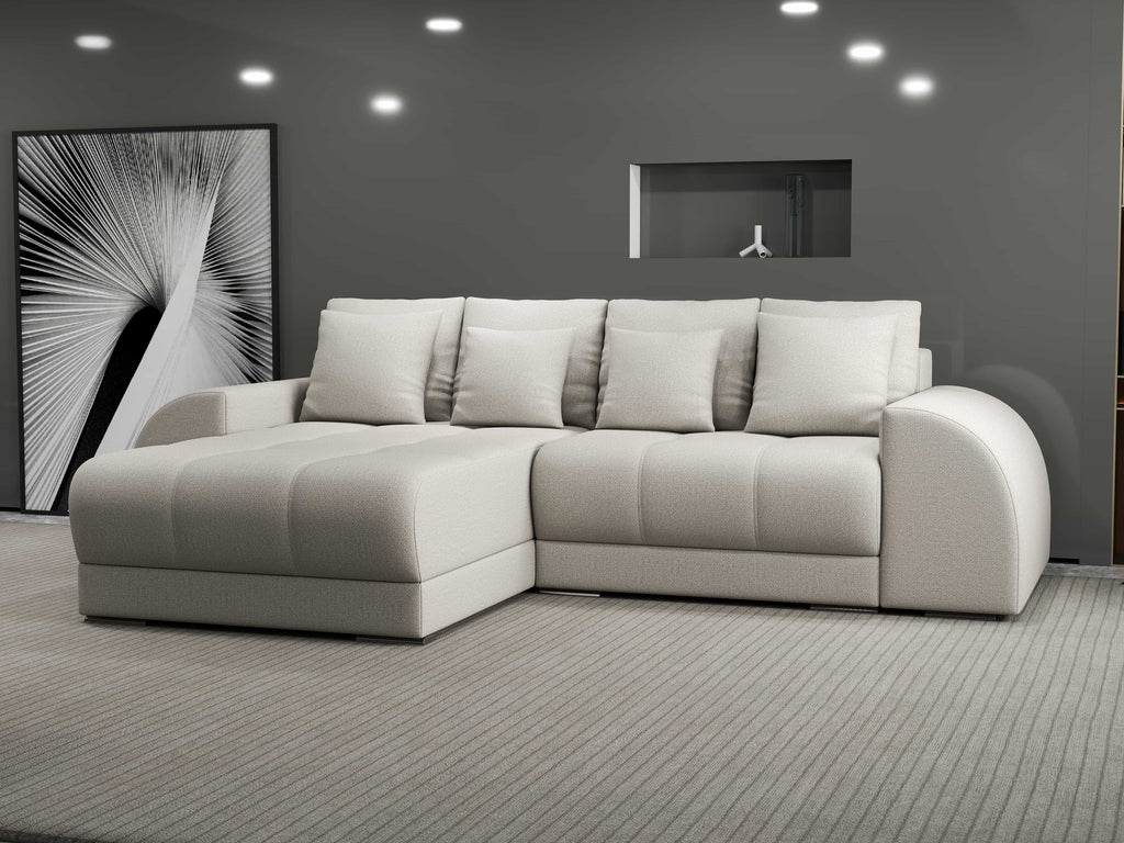 Colțar extensibil dumonde cu ladă de depozitare si sezut confortabil din spuma high-density, Verona Enjoy Bej 290x185 cm