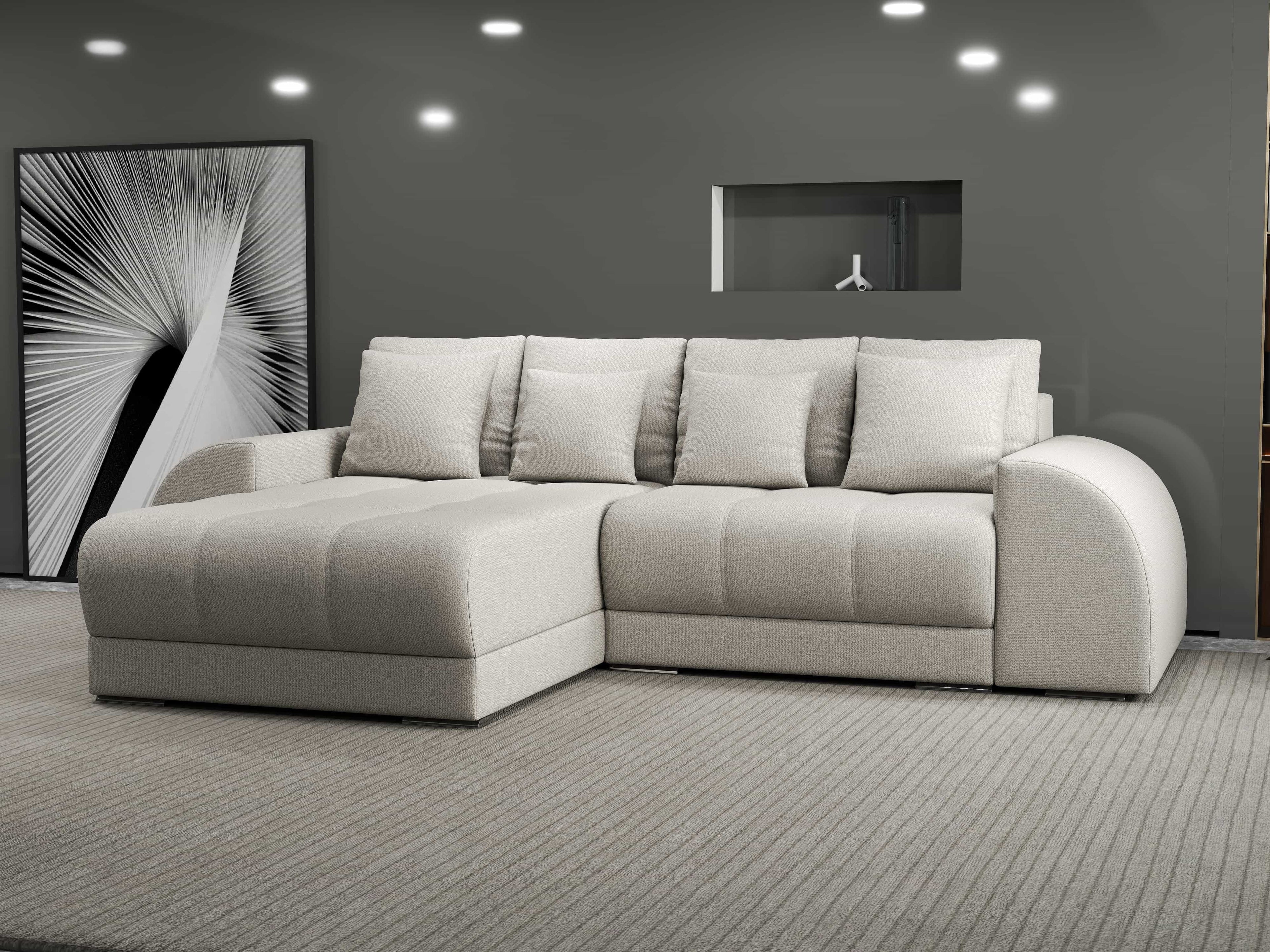 Colțar extensibil dumonde cu ladă de depozitare si sezut confortabil din spuma high-density, Verona Enjoy Bej 290x185 cm