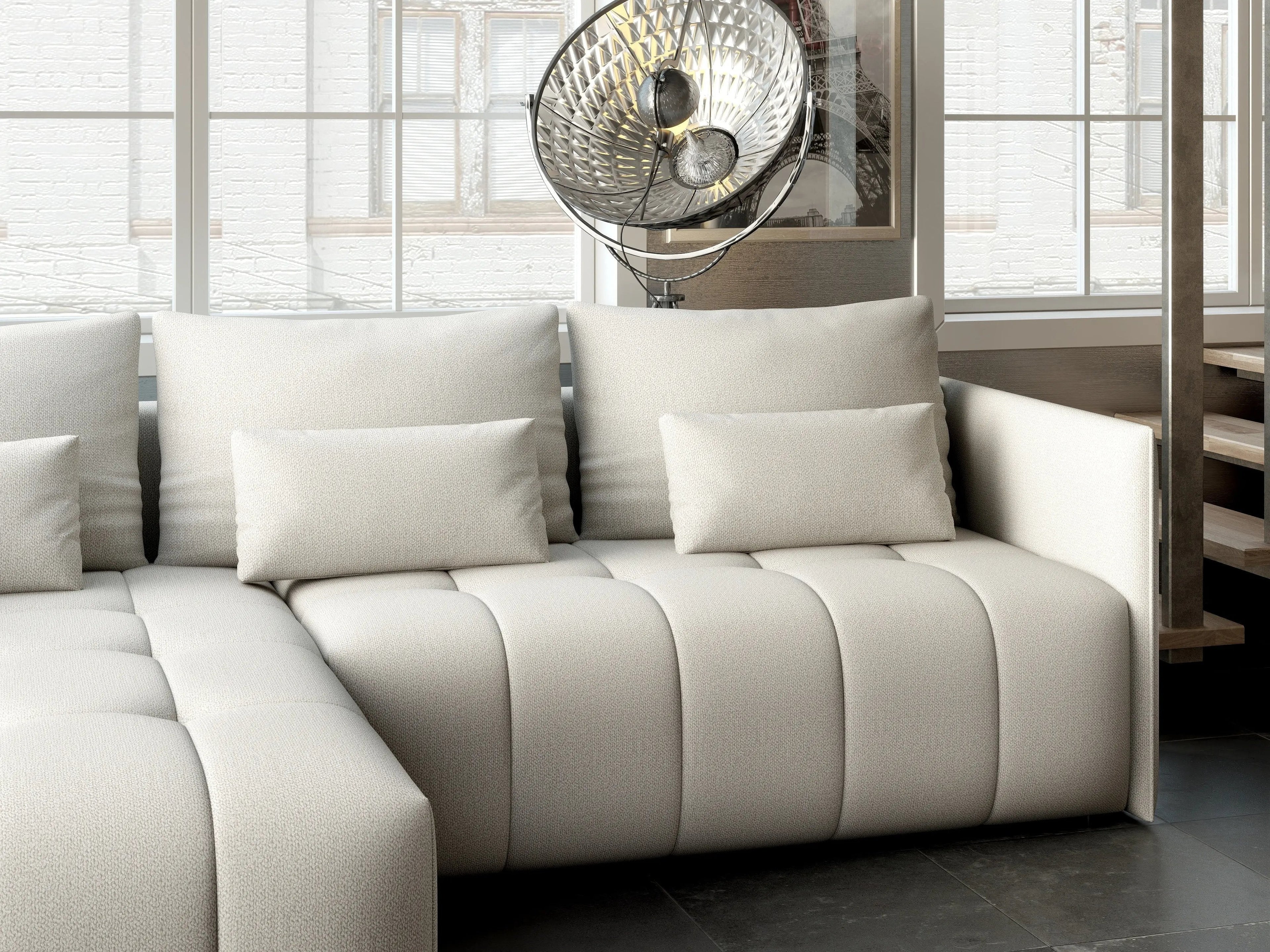 Colțar extensibil dumonde cu ladă de depozitare si sezut confortabil din spuma high-density, Malta Enjoy Beige 235x185 cm