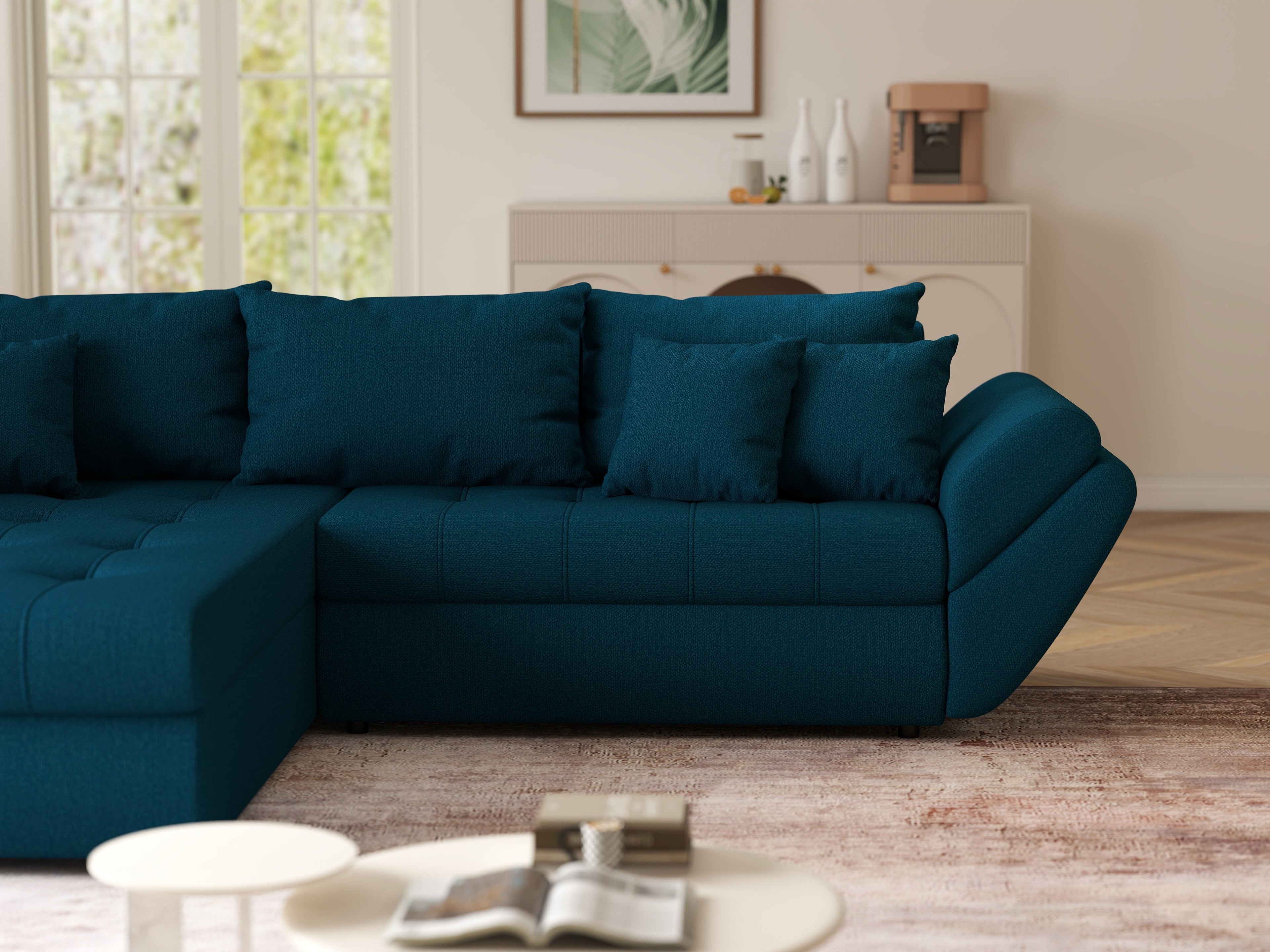 Colțar extensibil dumonde cu ladă de depozitare si sezut confortabil din spuma high-density, Loana Enjoy Petrol  270x185 cm