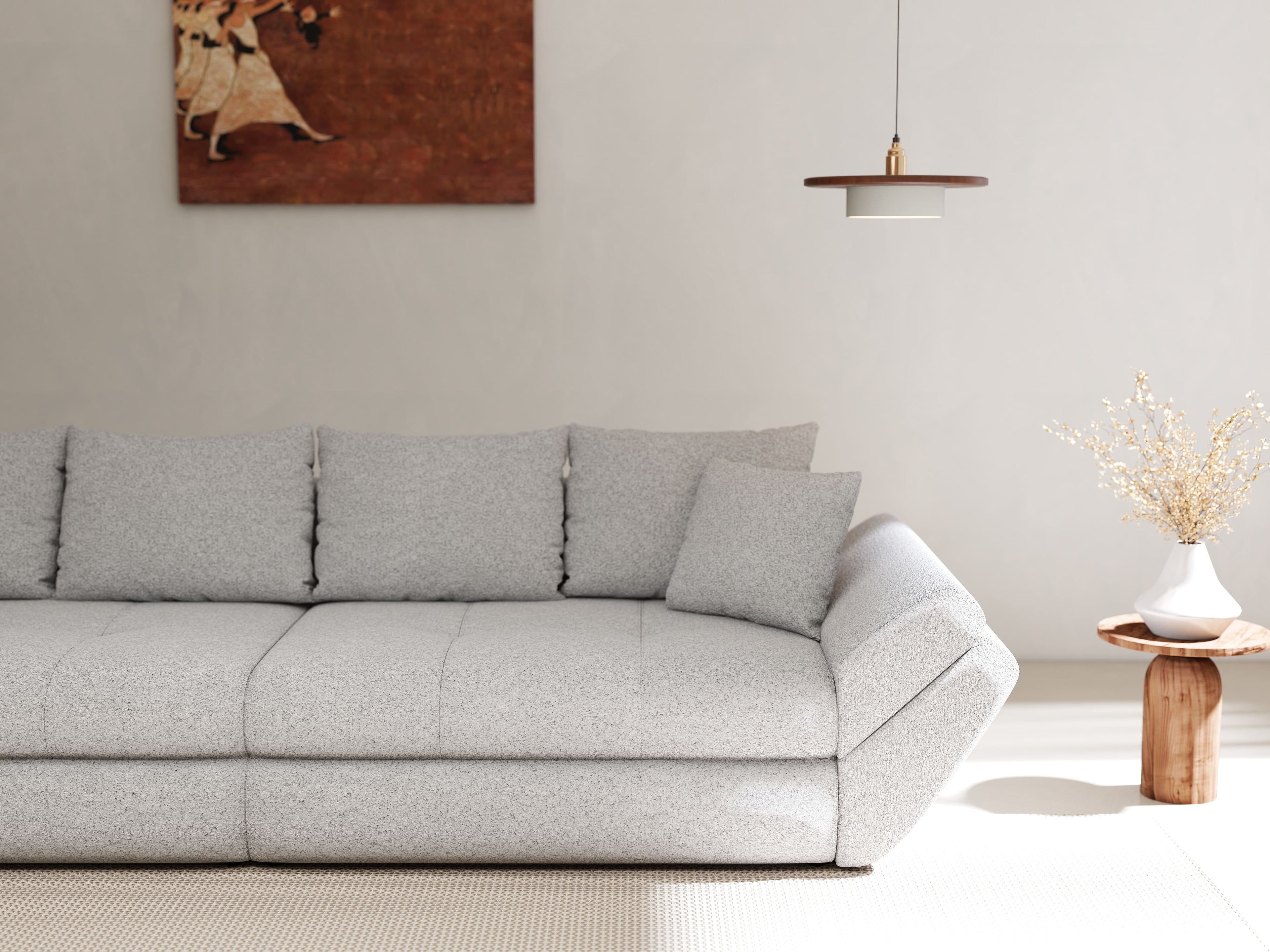Canapea extensibilă dumonde cu ladă de depozitare si sezut confortabil din spuma high-density, Loana Euphoria Dove 300x100 cm