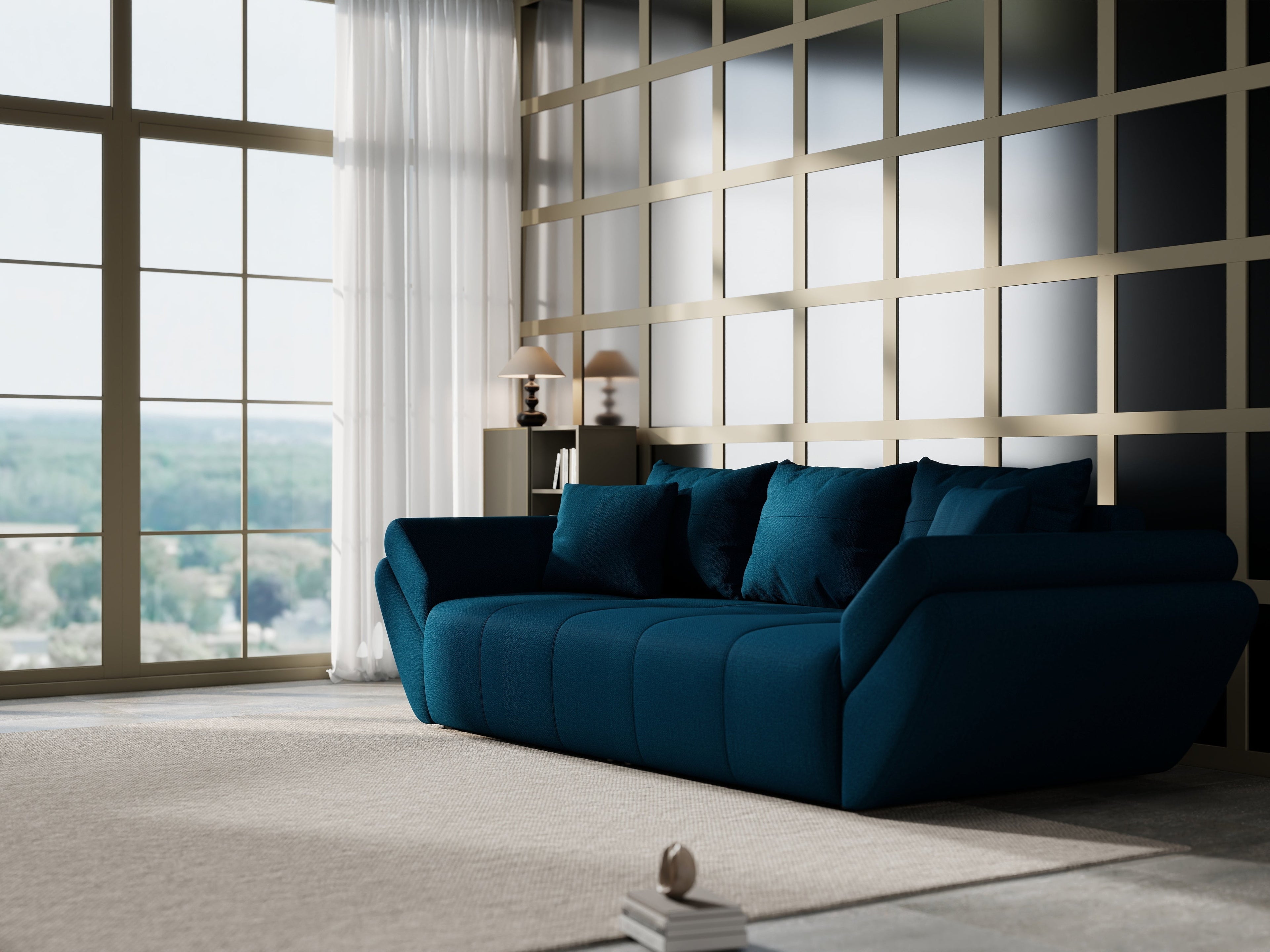 Canapea extensibilă dumonde cu ladă de depozitare si sezut confortabil din spuma high-density, Berlin Enjoy Petrol 250x100 cm