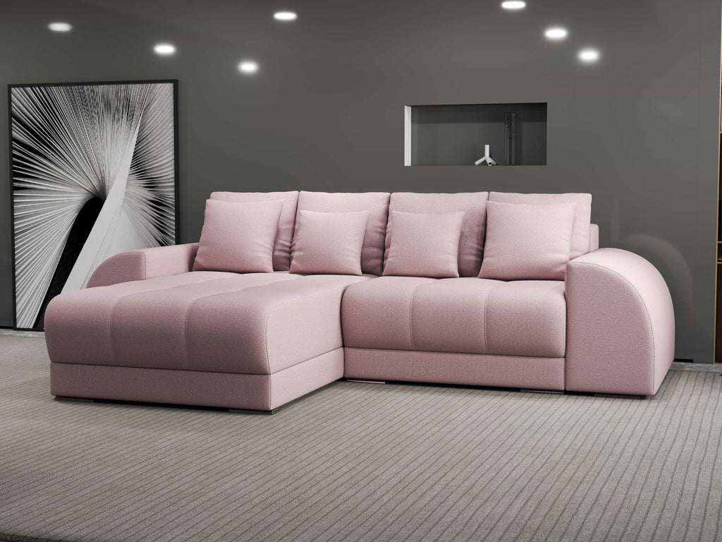 Colțar extensibil dumonde cu ladă de depozitare si sezut confortabil din spuma high-density, Verona Enjoy Roz 290x185 cm