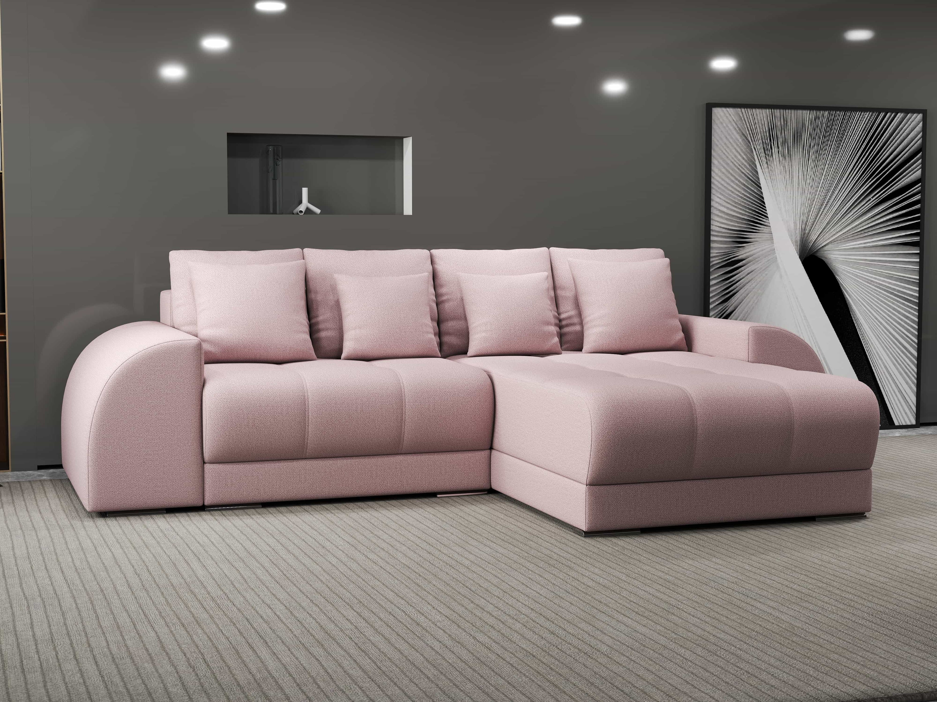Colțar extensibil dumonde cu ladă de depozitare si sezut confortabil din spuma high-density, Verona Enjoy Roz II 290x185 cm