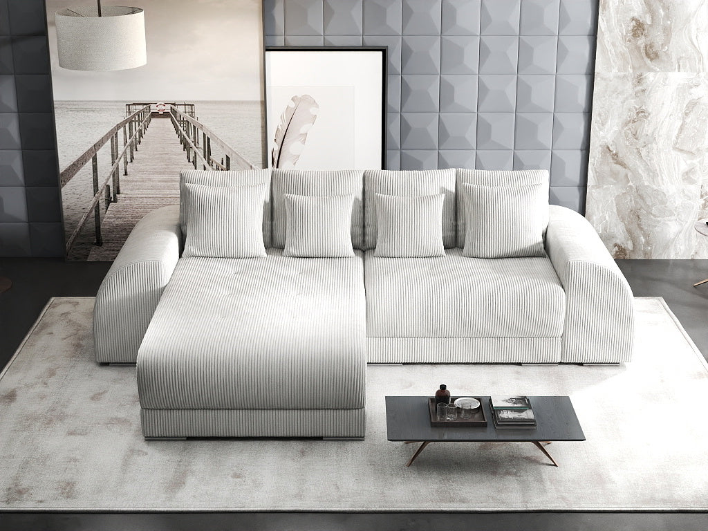 Colțar extensibil dumonde cu ladă de depozitare si sezut confortabil din spuma high-density, Verona Zoom Crem 290x185 cm