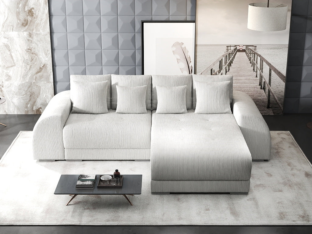 Colțar extensibil dumonde cu ladă de depozitare si sezut confortabil din spuma high-density, Verona Zoom Crem II 290x185 cm