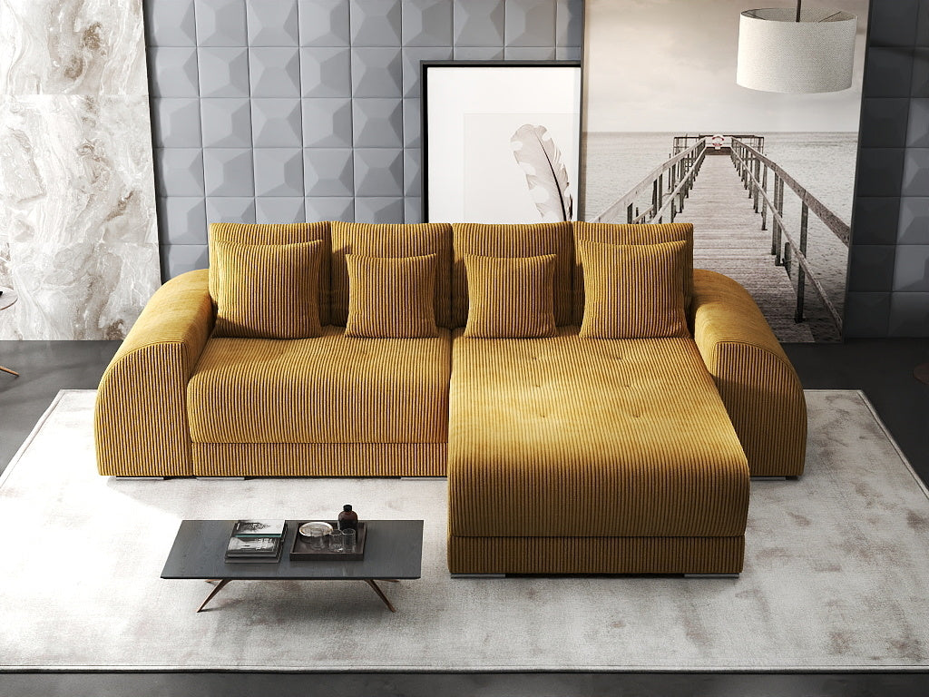Colțar extensibil dumonde cu ladă de depozitare si sezut confortabil din spuma high-density, Verona Zoom Mustar II 290x185 cm