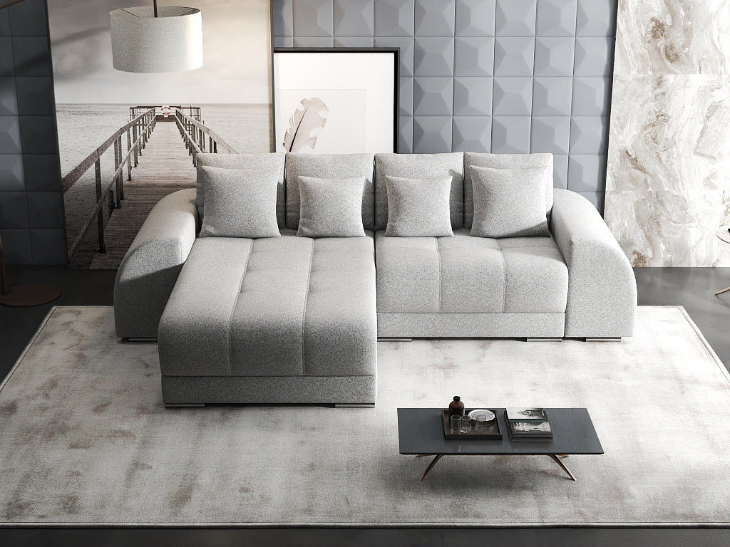 Colțar extensibil dumonde cu ladă de depozitare si sezut confortabil din spuma high-density, Verona Euphoria Dove 290x185 cm