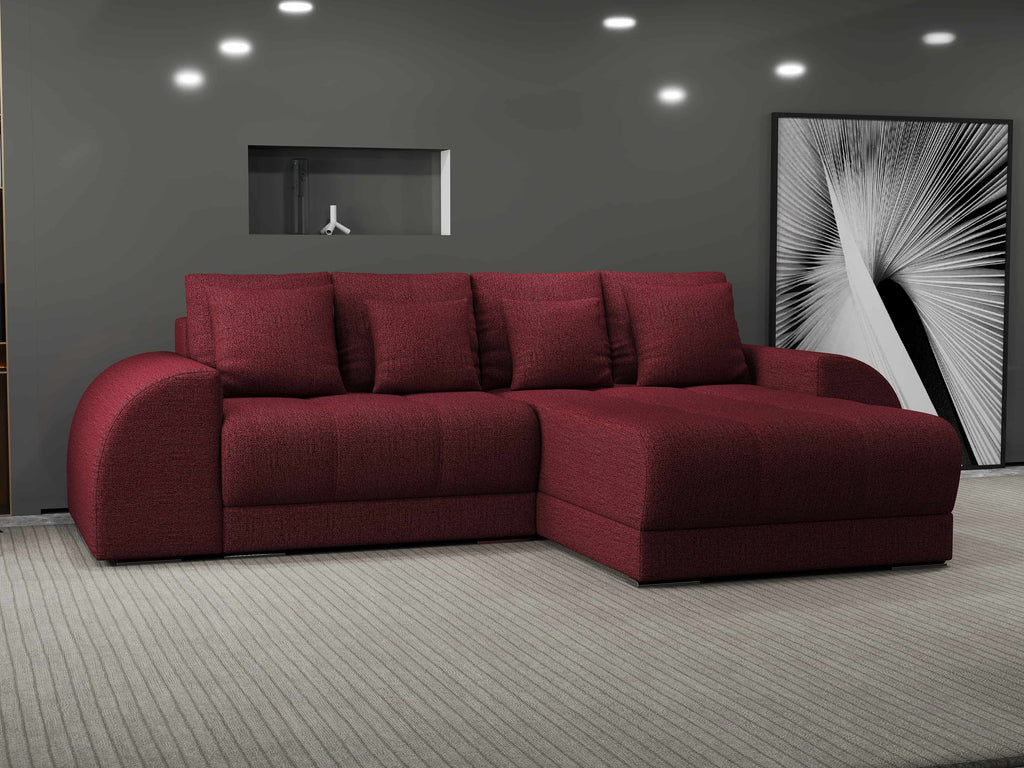 Colțar extensibil dumonde cu ladă de depozitare si sezut confortabil din spuma high-density, Verona Enjoy Rosu II 290x185 cm