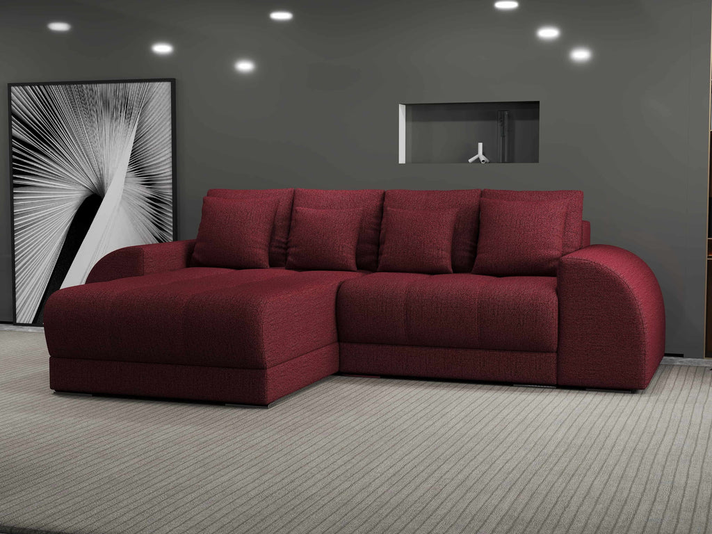 Colțar extensibil dumonde cu ladă de depozitare si sezut confortabil din spuma high-density, Verona Enjoy Rosu 290x185 cm