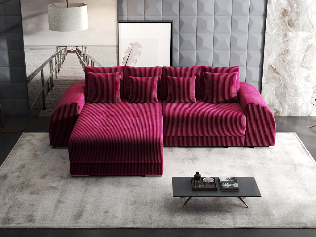 Colțar extensibil dumonde cu ladă de depozitare si sezut confortabil din spuma high-density, Verona Zoom Rosu 290x185 cm