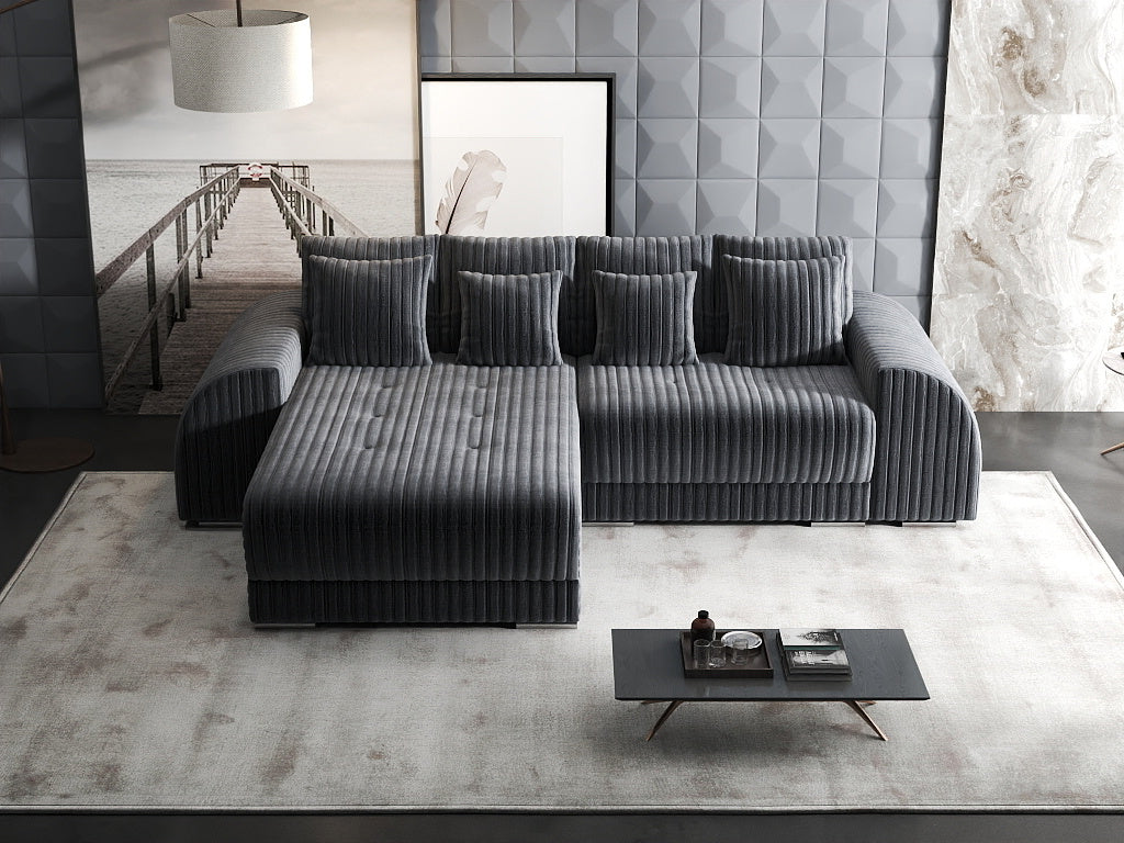 Colțar extensibil dumonde cu ladă de depozitare si sezut confortabil din spuma high-density, Verona Ambience Gri 290x185 cm