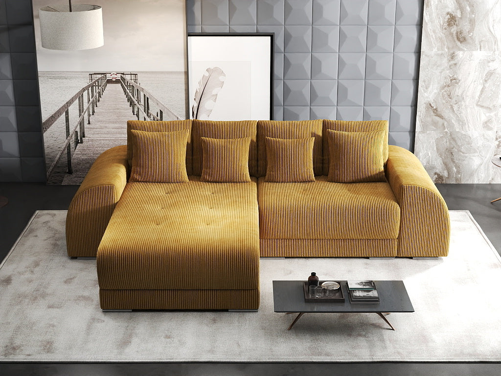 Colțar extensibil dumonde cu ladă de depozitare si sezut confortabil din spuma high-density, Verona Zoom Mustar 290x185 cm