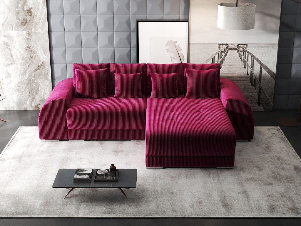 Colțar extensibil dumonde cu ladă de depozitare si sezut confortabil din spuma high-density, Verona Zoom Rosu II 290x185 cm