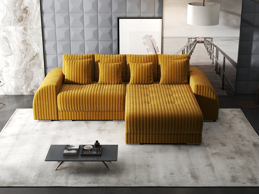 Colțar extensibil dumonde cu ladă de depozitare si sezut confortabil din spuma high-density, Verona Ambience Mustar II 290x185 cm
