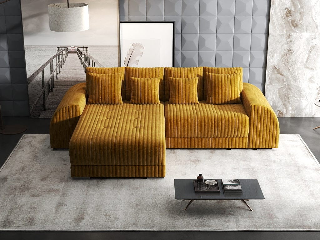 Colțar extensibil dumonde cu ladă de depozitare si sezut confortabil din spuma high-density, Verona Ambience Mustar 290x185 cm