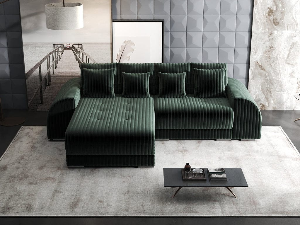 Colțar extensibil dumonde cu ladă de depozitare si sezut confortabil din spuma high-density, Verona Ambience Verde 290x185 cm