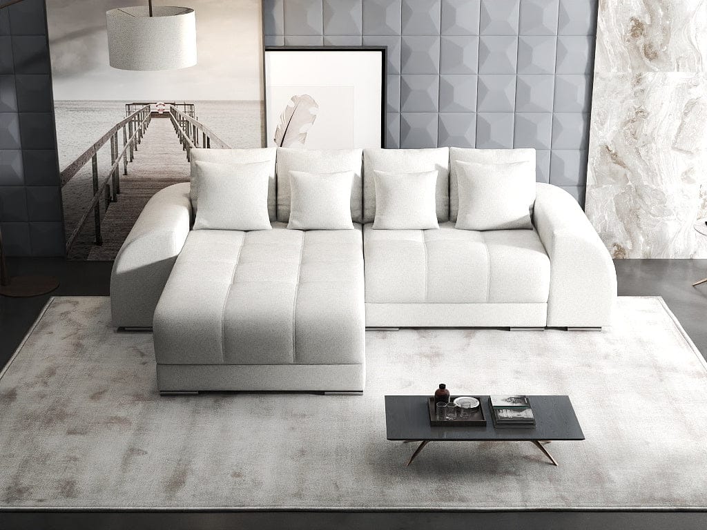 Colțar extensibil dumonde cu ladă de depozitare si sezut confortabil din spuma high-density, Verona Euphoria Ivory 290x185 cm
