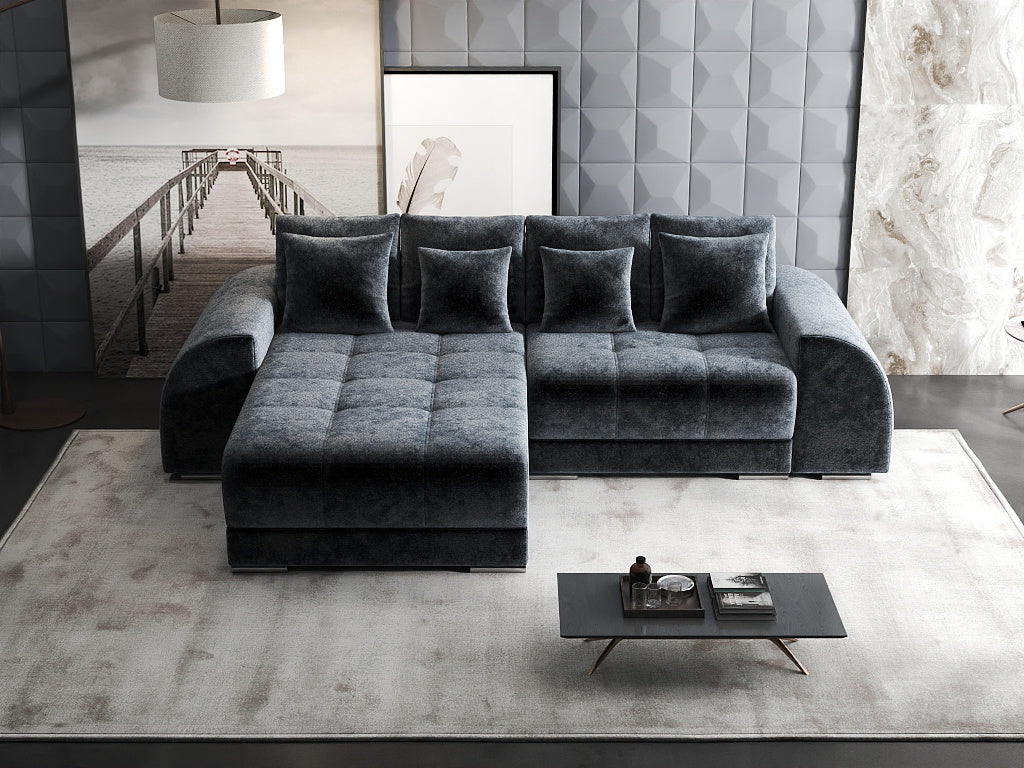 Colțar extensibil dumonde cu ladă de depozitare si sezut confortabil din spuma high-density, Verona Euphoria Grafit 290x185 cm
