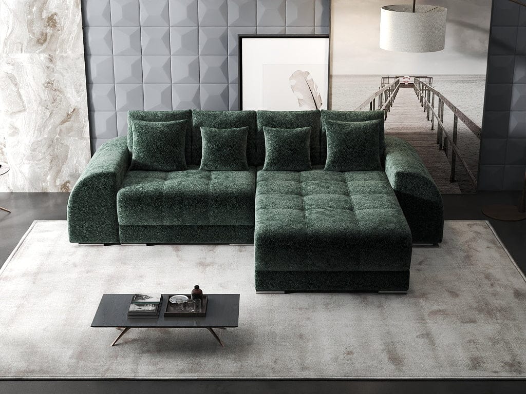 Colțar extensibil dumonde cu ladă de depozitare si sezut confortabil din spuma high-density, Verona Euphoria Verde II 290x185 cm