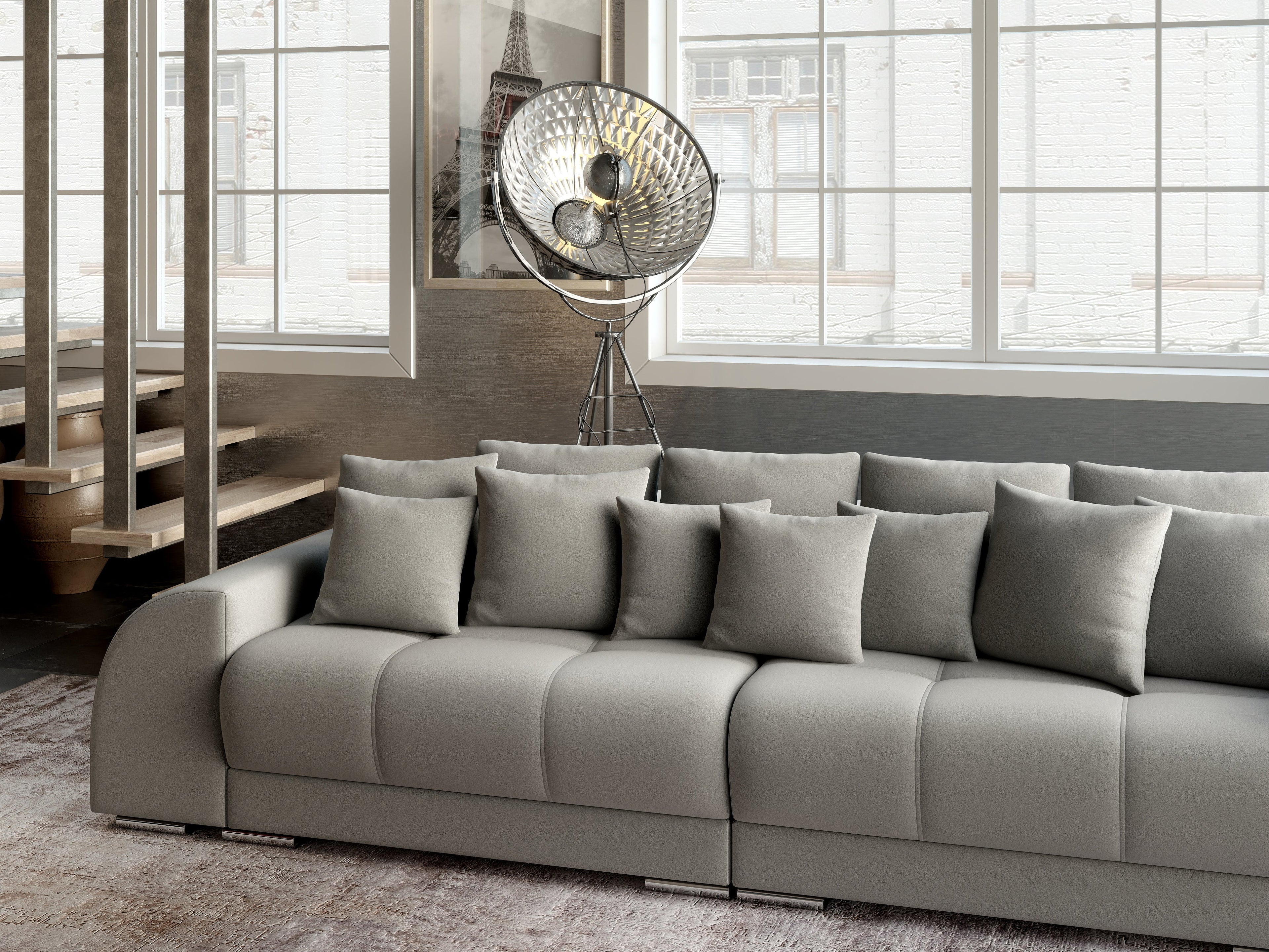 Canapea extensibilă dumonde cu 2 lăzi de depozitare si sezut confortabil din spuma high-density, Verona Royal Grey 310x100 cm
