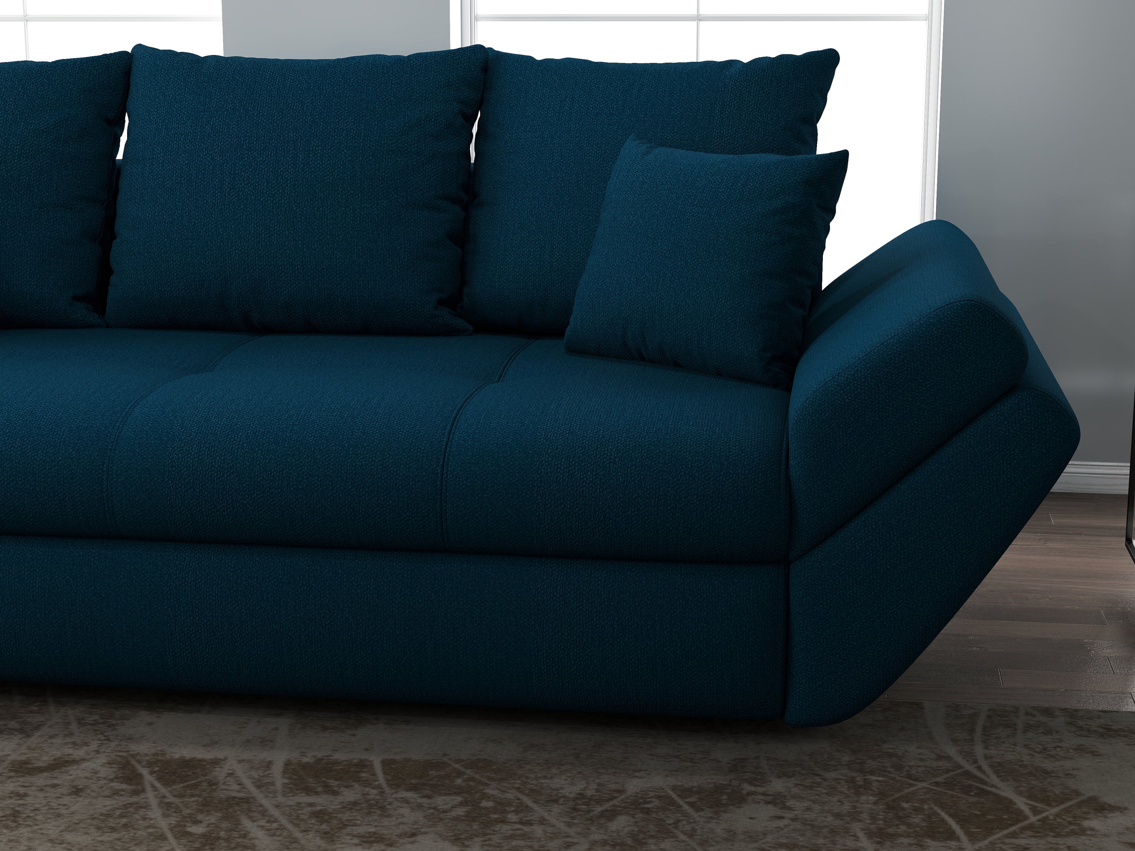 Canapea extensibilă dumonde cu ladă de depozitare si sezut confortabil din spuma high-density, Loana Enjoy Petrol 250x100 cm