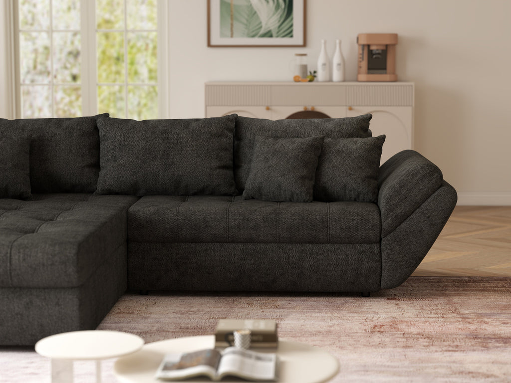 Colțar extensibil dumonde cu ladă de depozitare si sezut confortabil din spuma high-density, Loana Enjoy Black II 270x185 cm