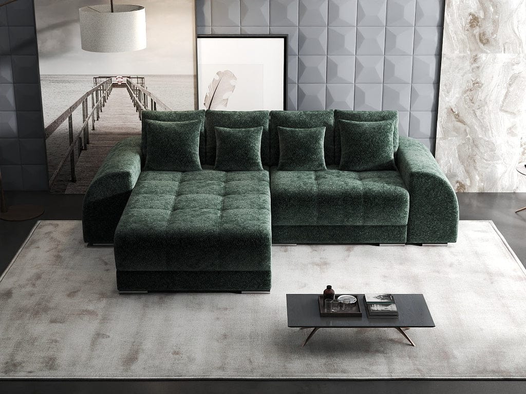 Colțar extensibil dumonde cu ladă de depozitare si sezut confortabil din spuma high-density, Verona Euphoria Verde 290x185 cm