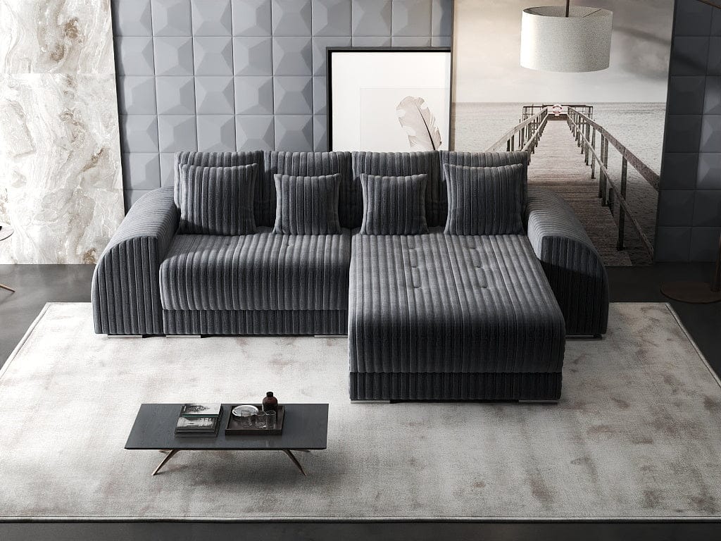 Colțar extensibil dumonde cu ladă de depozitare si sezut confortabil din spuma high-density, Verona Ambience Gri II 290x185 cm