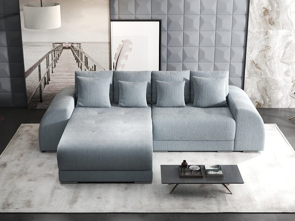 Colțar extensibil dumonde cu ladă de depozitare si sezut confortabil din spuma high-density, Verona Zoom Gri 290x185 cm