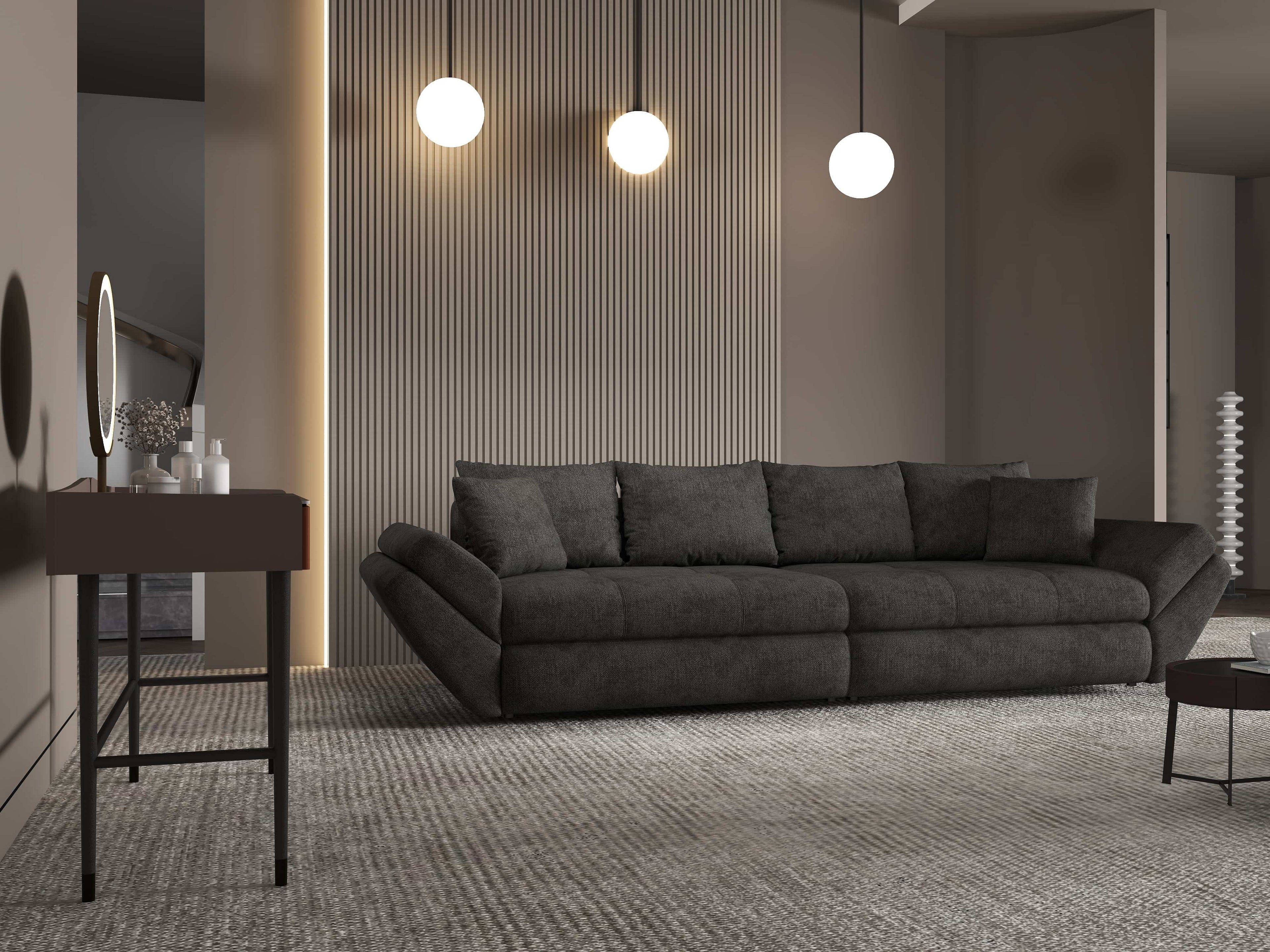 Canapea extensibilă dumonde cu ladă de depozitare si sezut confortabil din spuma high-density, Loana Enjoy Negru 300x100 cm