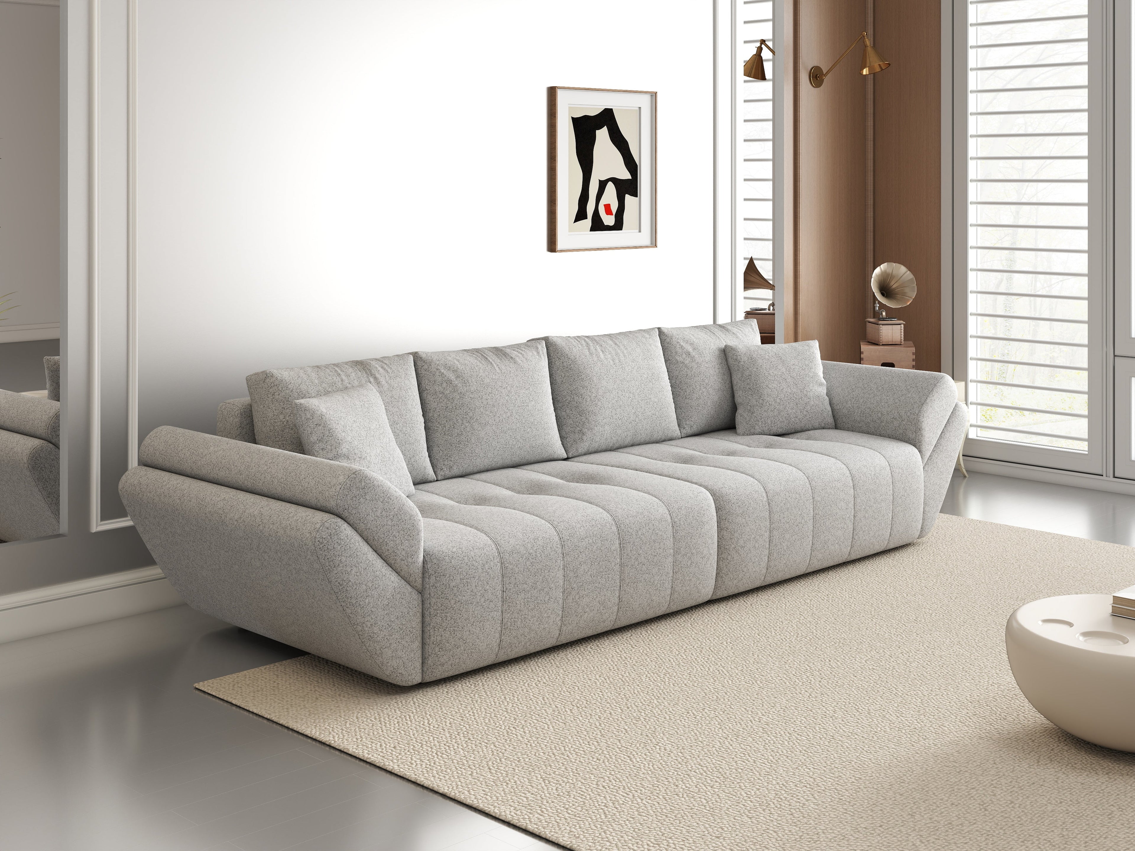 Canapea extensibilă dumonde cu ladă de depozitare si sezut confortabil din spuma high-density, Berlin Euphoria Dove 300x100 cm
