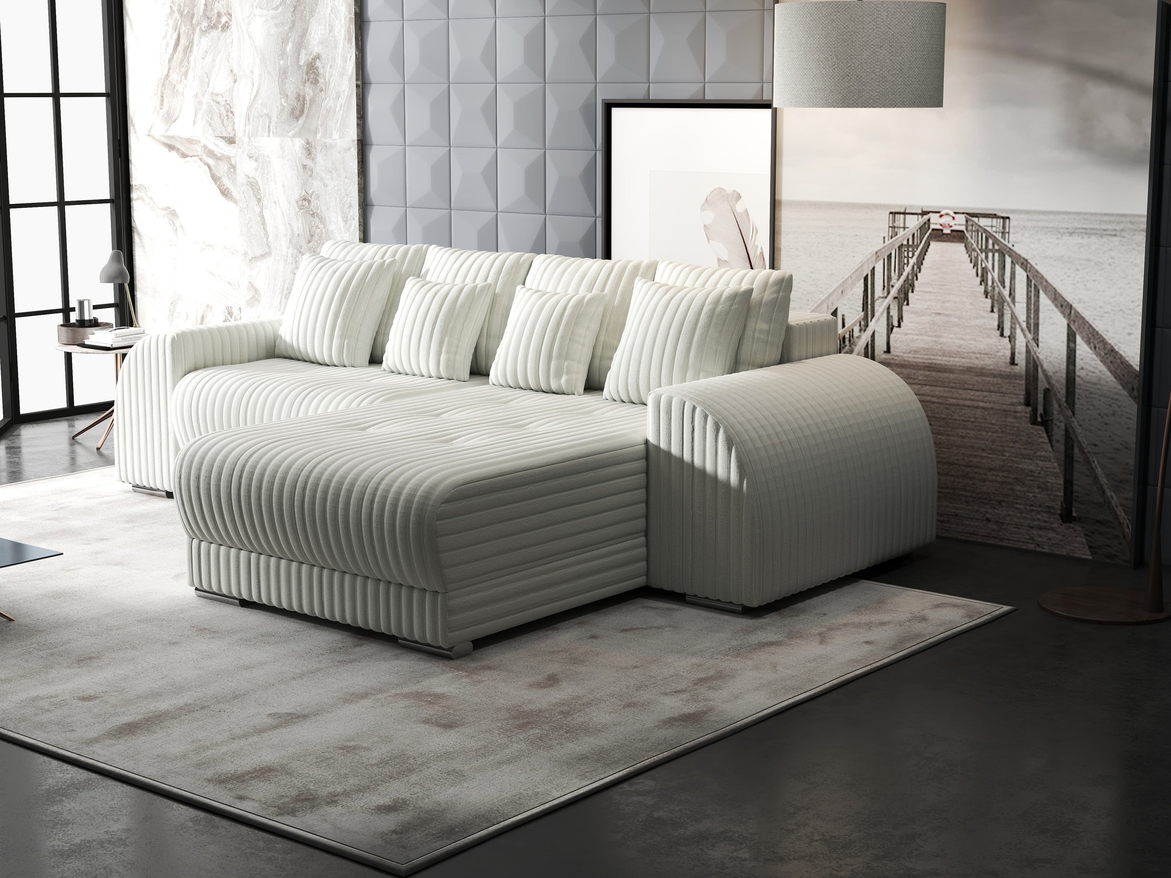 Colțar extensibil dumonde cu ladă de depozitare si sezut confortabil din spuma high-density, Verona Ambience Ivory II 290x185 cm
