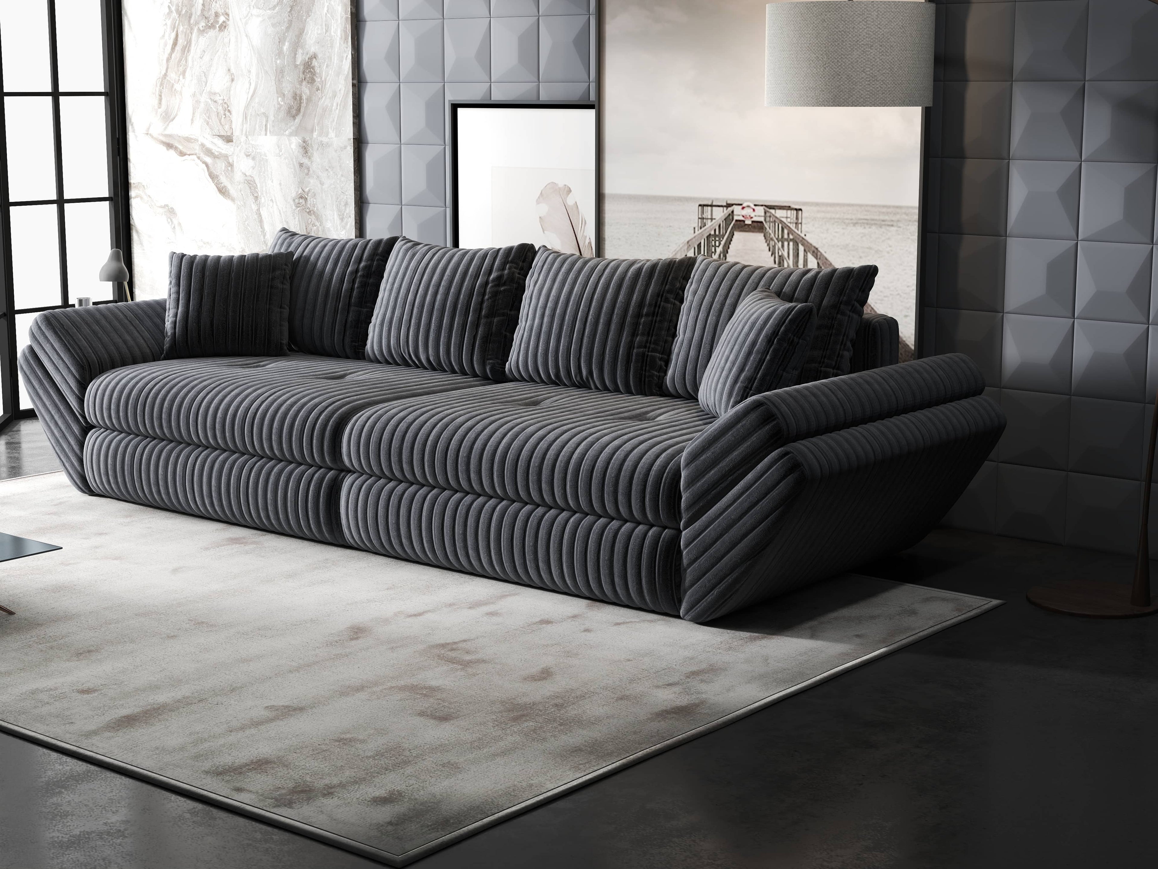 Canapea extensibilă dumonde cu ladă de depozitare si sezut confortabil din spuma high-density, Loana Ambience Gri 300x100 cm