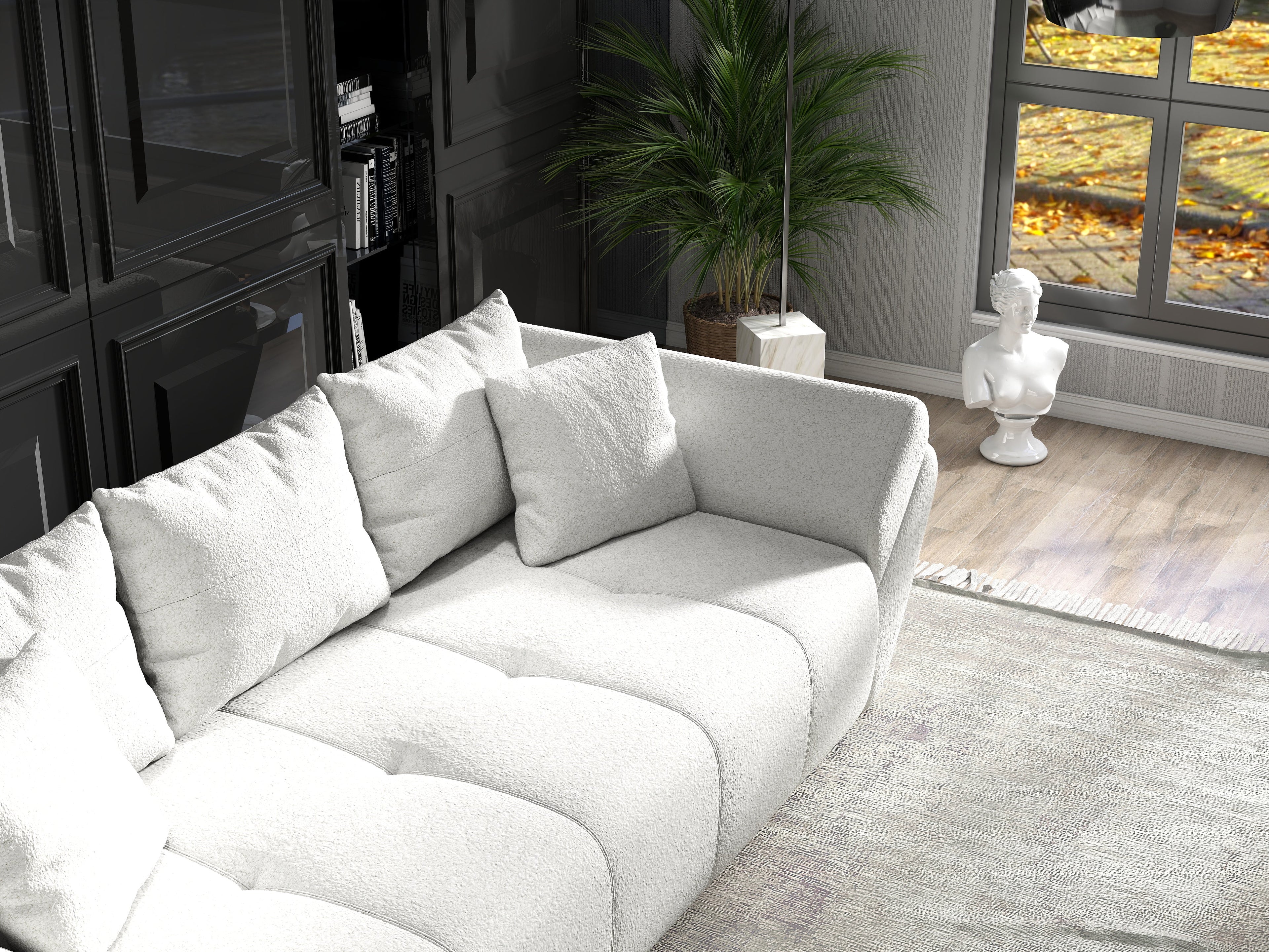 Canapea extensibilă dumonde cu ladă de depozitare si sezut confortabil din spuma high-density, Berlin Euphoria Ivory 250x100 cm