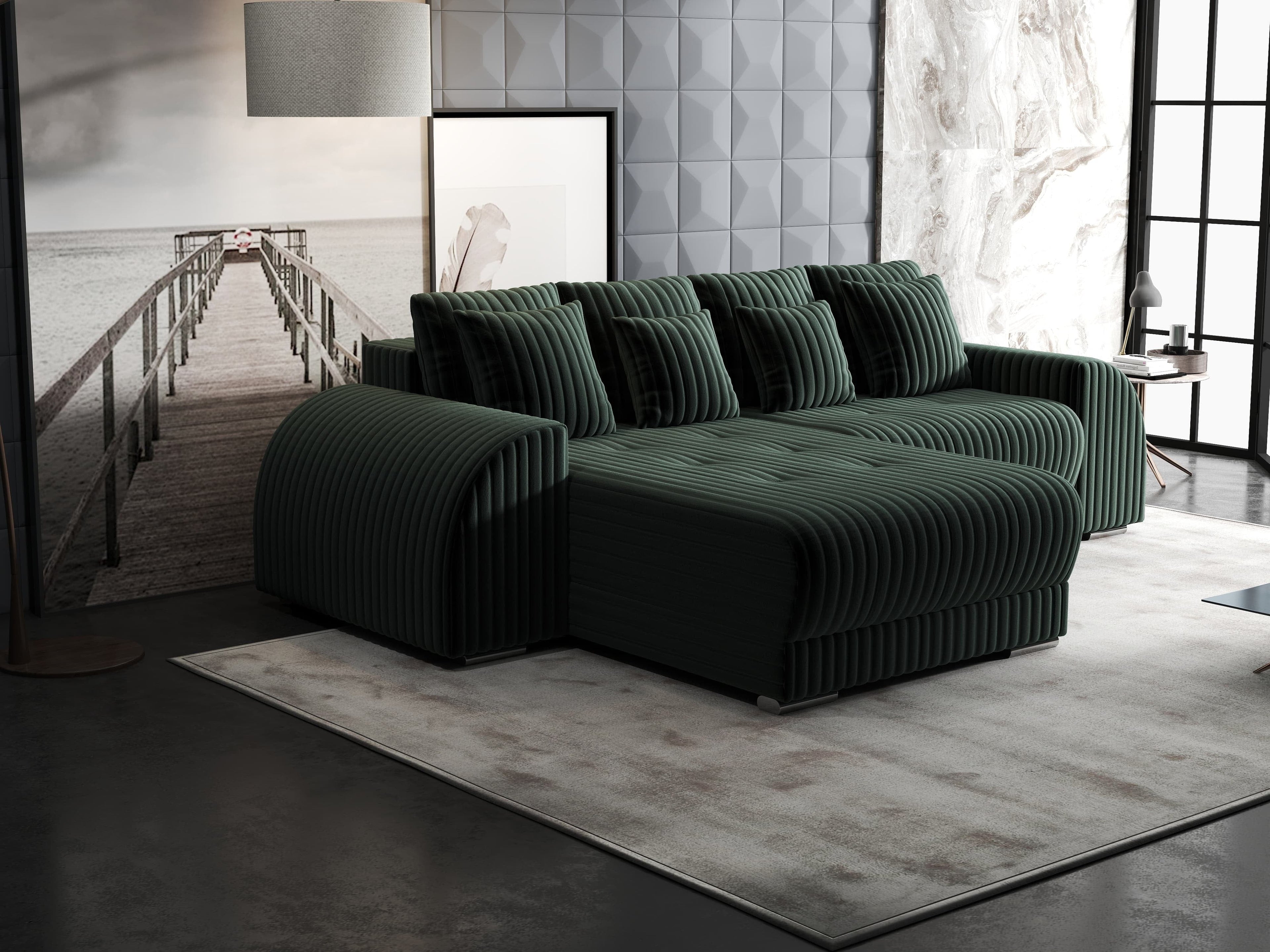 Colțar extensibil dumonde cu ladă de depozitare si sezut confortabil din spuma high-density, Verona Ambience Verde 290x185 cm