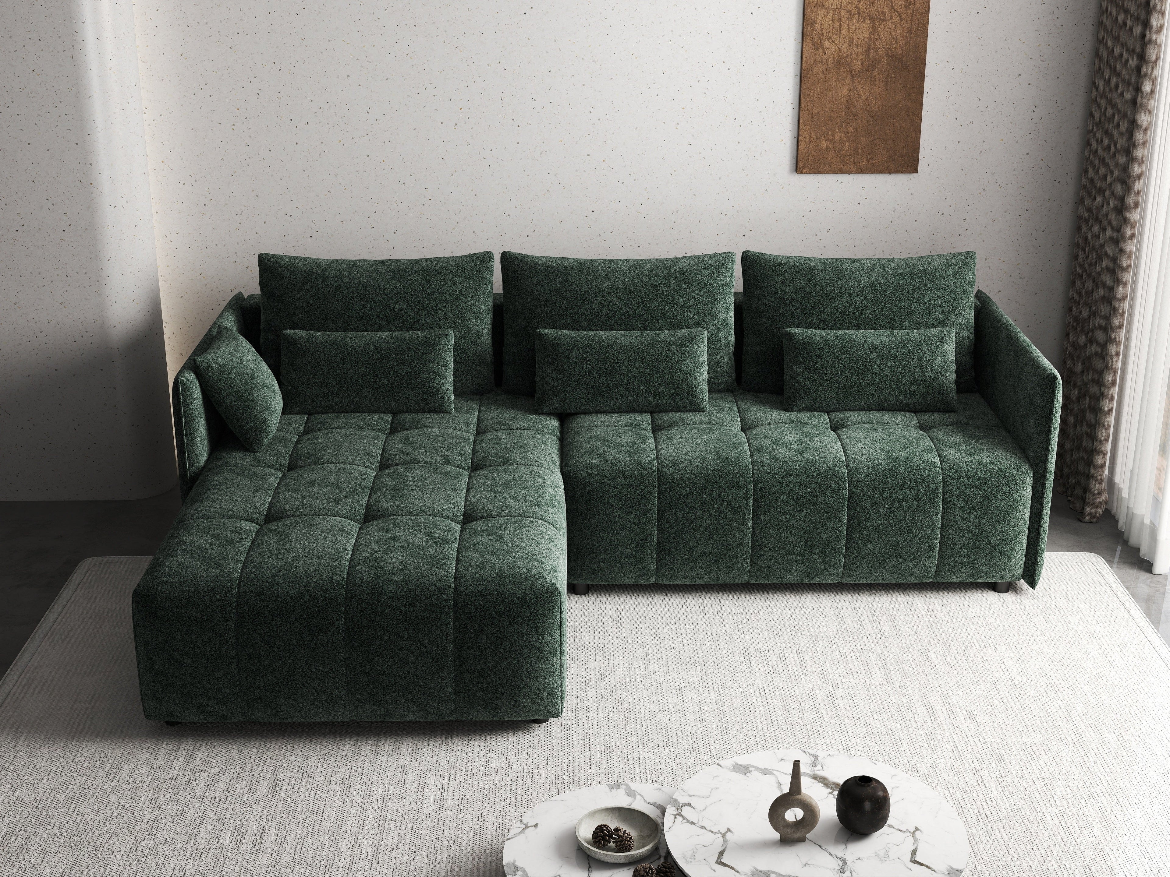 Colțar extensibil dumonde cu ladă de depozitare si sezut confortabil din spuma high-density, Malta Euphoria Green II 235x185 cm