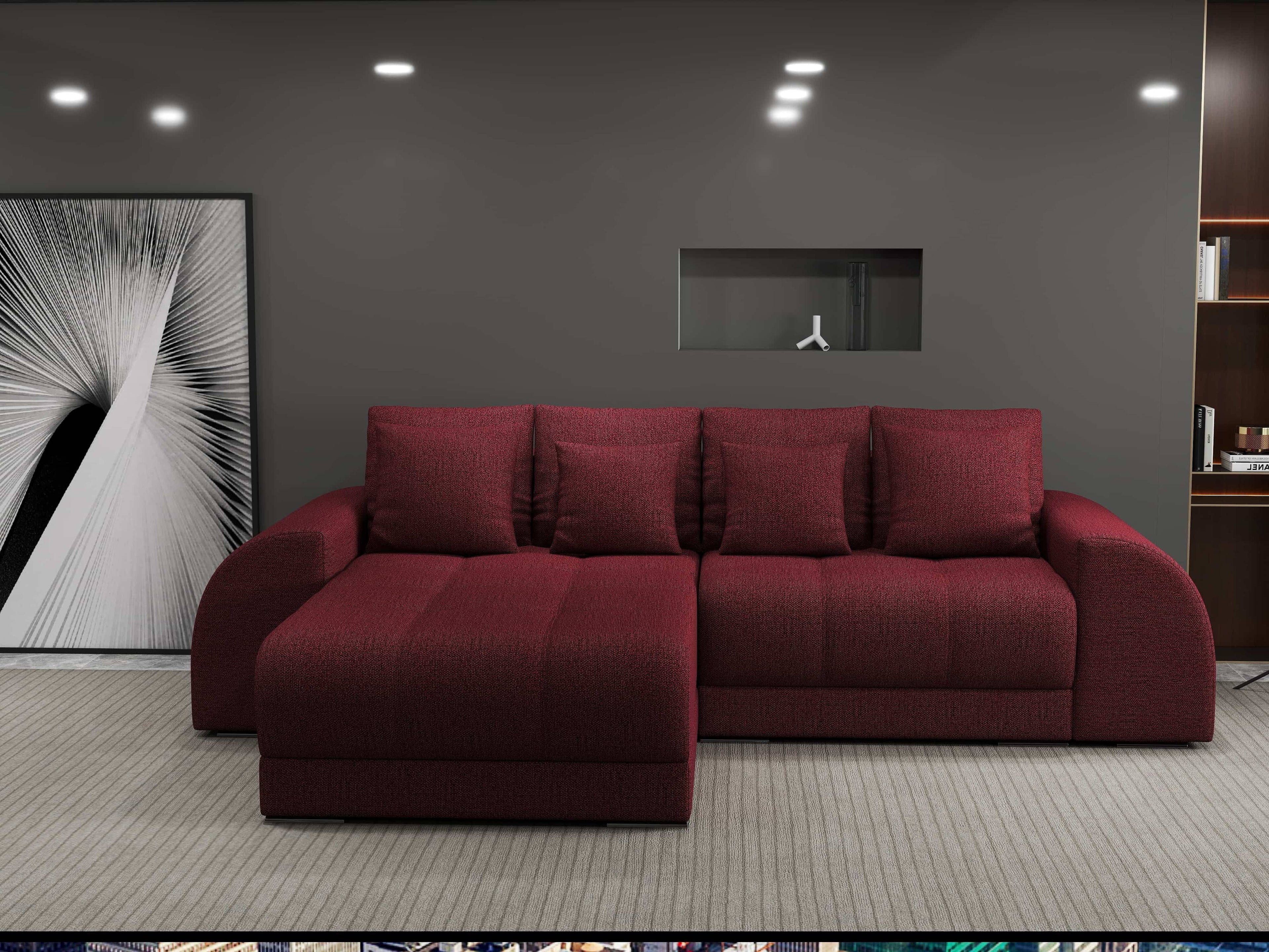Colțar extensibil dumonde cu ladă de depozitare si sezut confortabil din spuma high-density, Verona Enjoy Rosu 290x185 cm