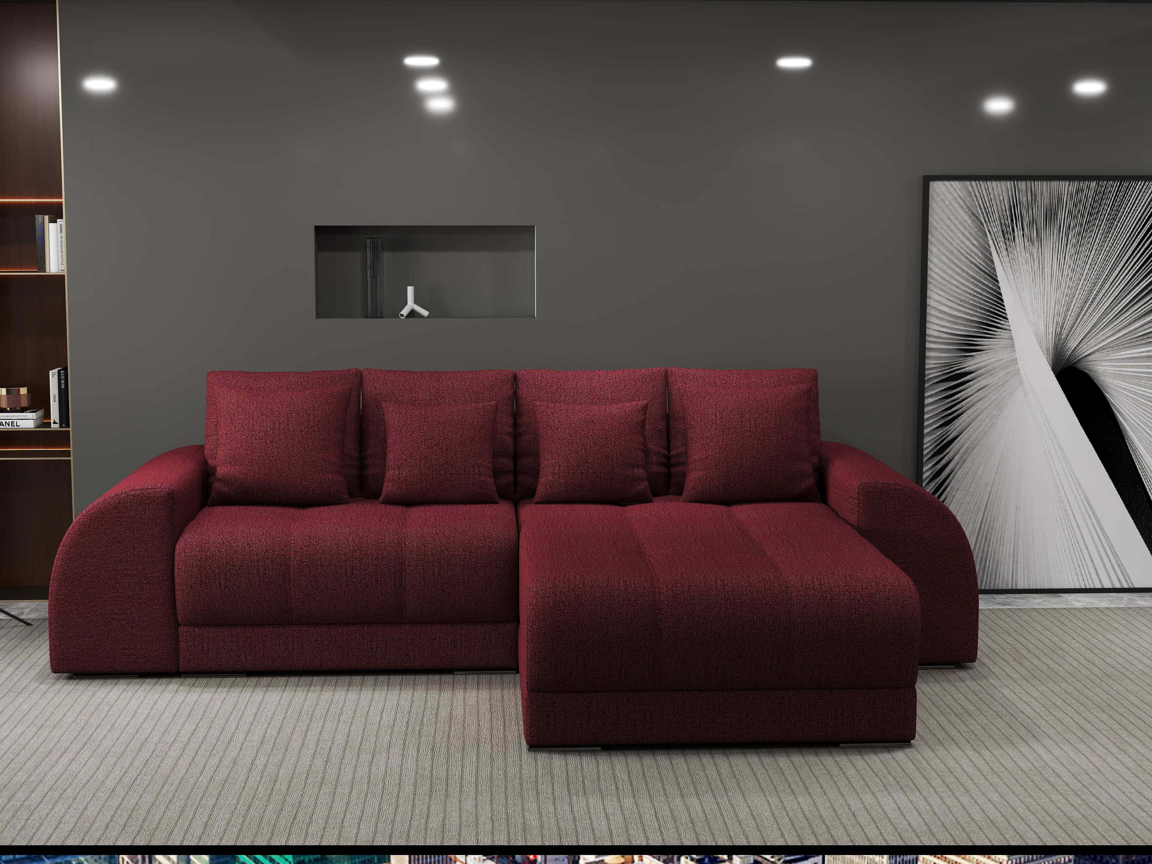Colțar extensibil dumonde cu ladă de depozitare si sezut confortabil din spuma high-density, Verona Enjoy Rosu II 290x185 cm