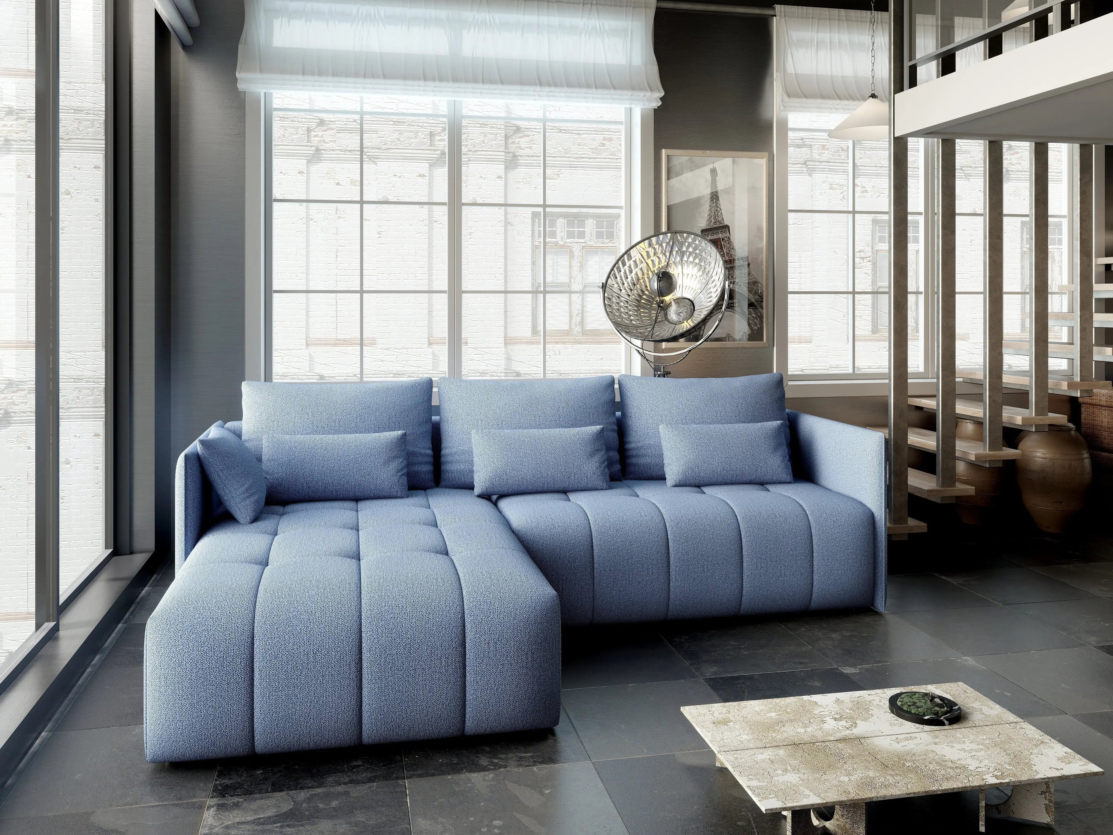Colțar extensibil dumonde cu ladă de depozitare si sezut confortabil din spuma high-density, Malta Enjoy Blue 235x185 cm