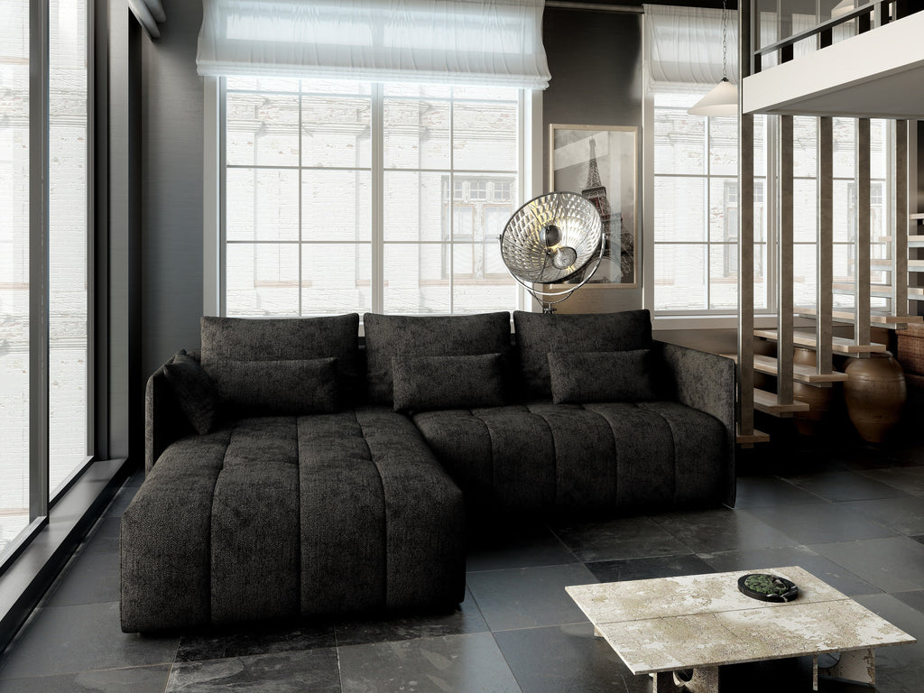 Colțar extensibil dumonde cu ladă de depozitare si sezut confortabil din spuma high-density, Malta Enjoy Black 235x185 cm