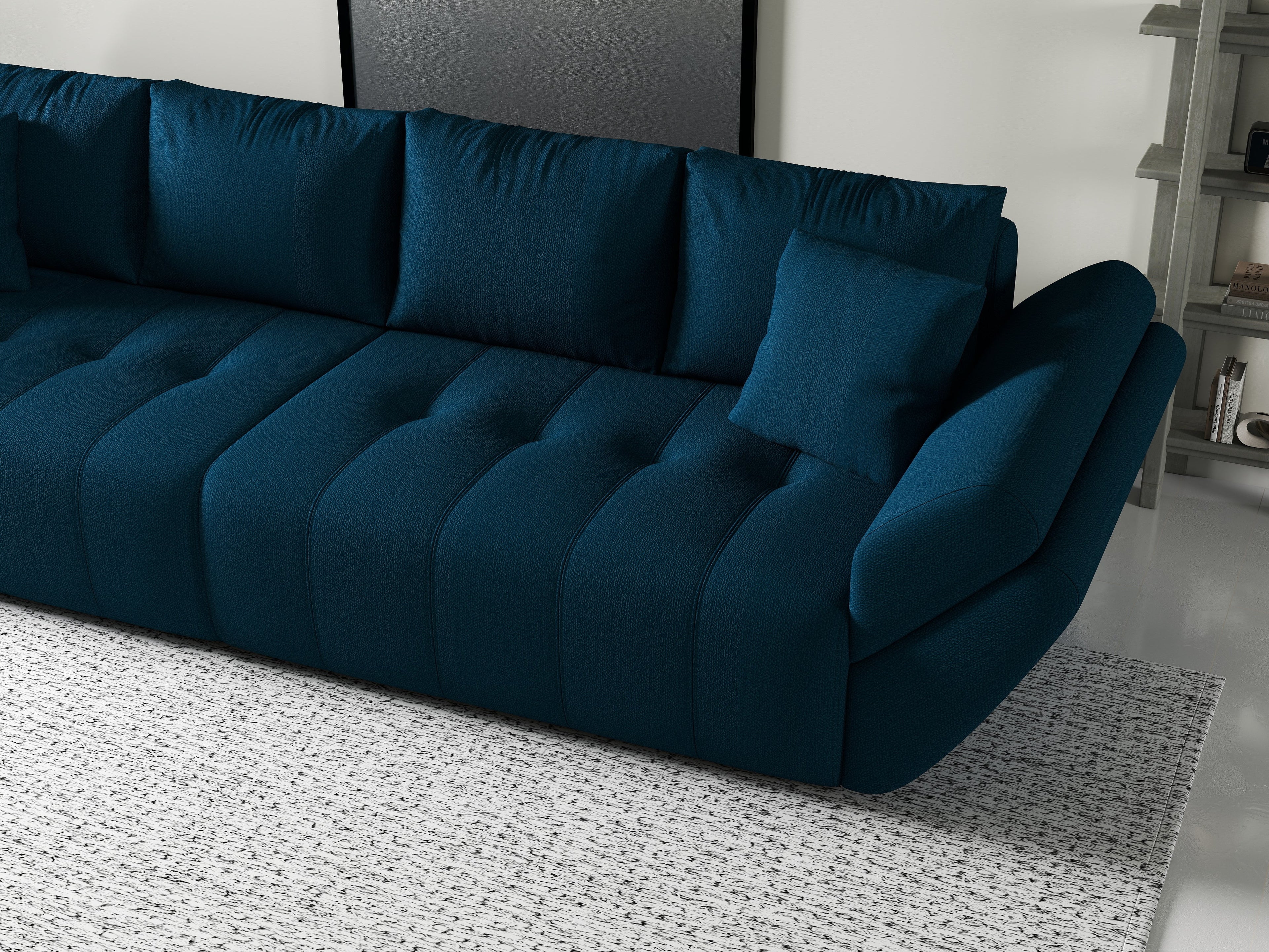 Canapea extensibilă dumonde cu ladă de depozitare si sezut confortabil din spuma high-density, Berlin Enjoy Petrol 300x100 cm
