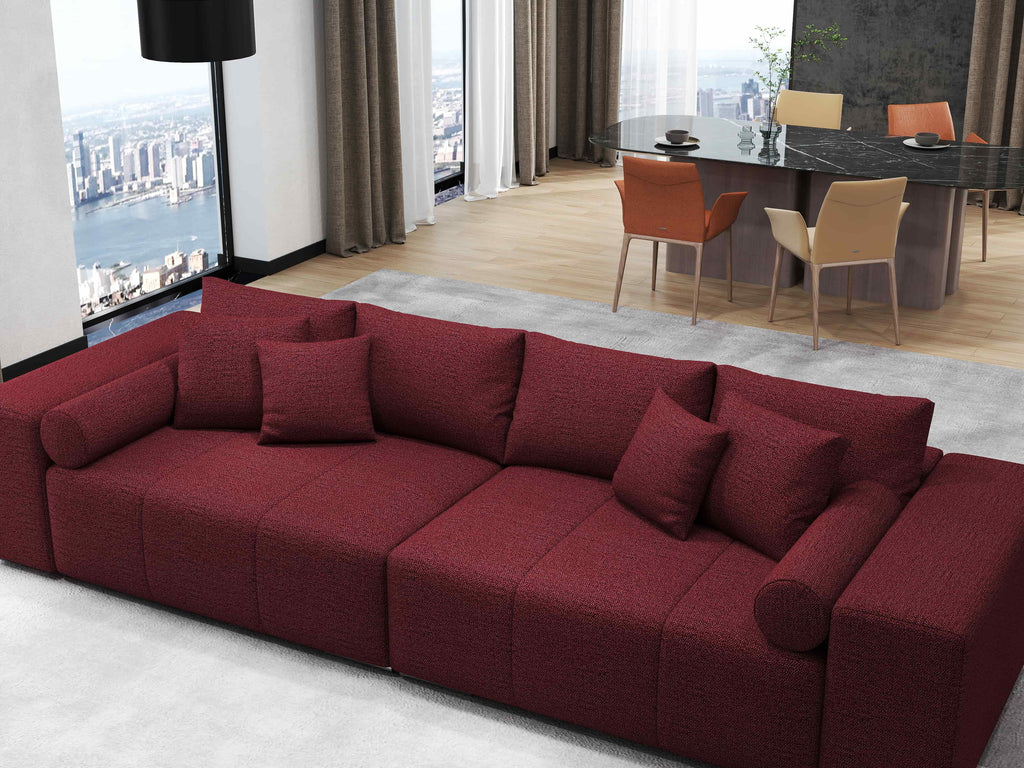 Canapea extensibilă dumonde cu ladă de depozitare si sezut confortabil din spuma high-density, Marbela Enjoy Rosu XXL 295x100 cm